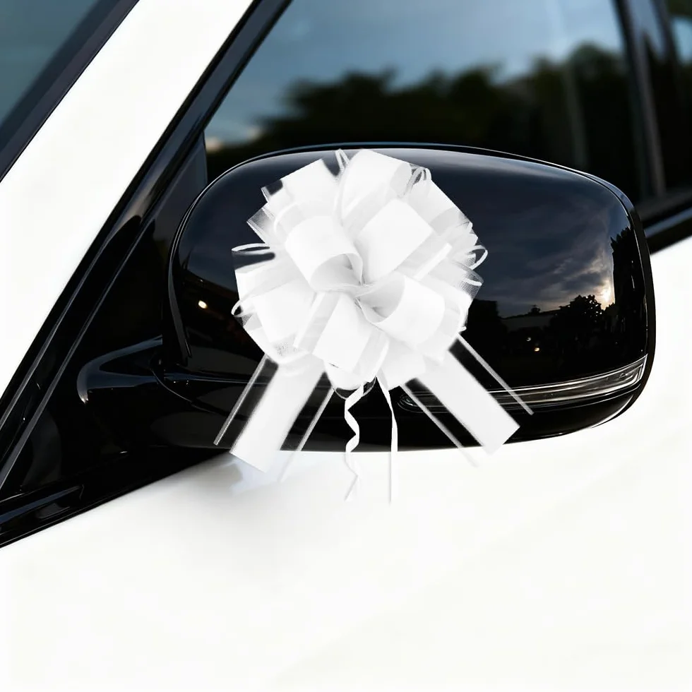 Grands Nœuds à Tirer Blancs 15cm Rubans Décoratifs pour Mariage Voiture Cadeaux