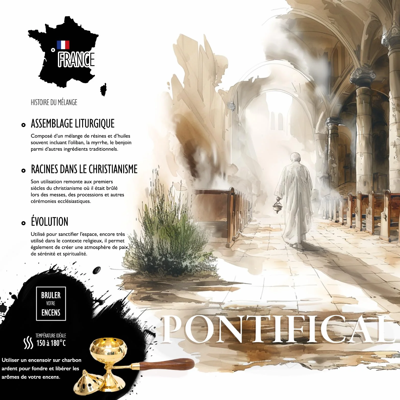 Sacré Encens Pontifical Résine en Grain 50gr Fumigation Brule Parfum Encensoir Méditation Taux Vibratoire