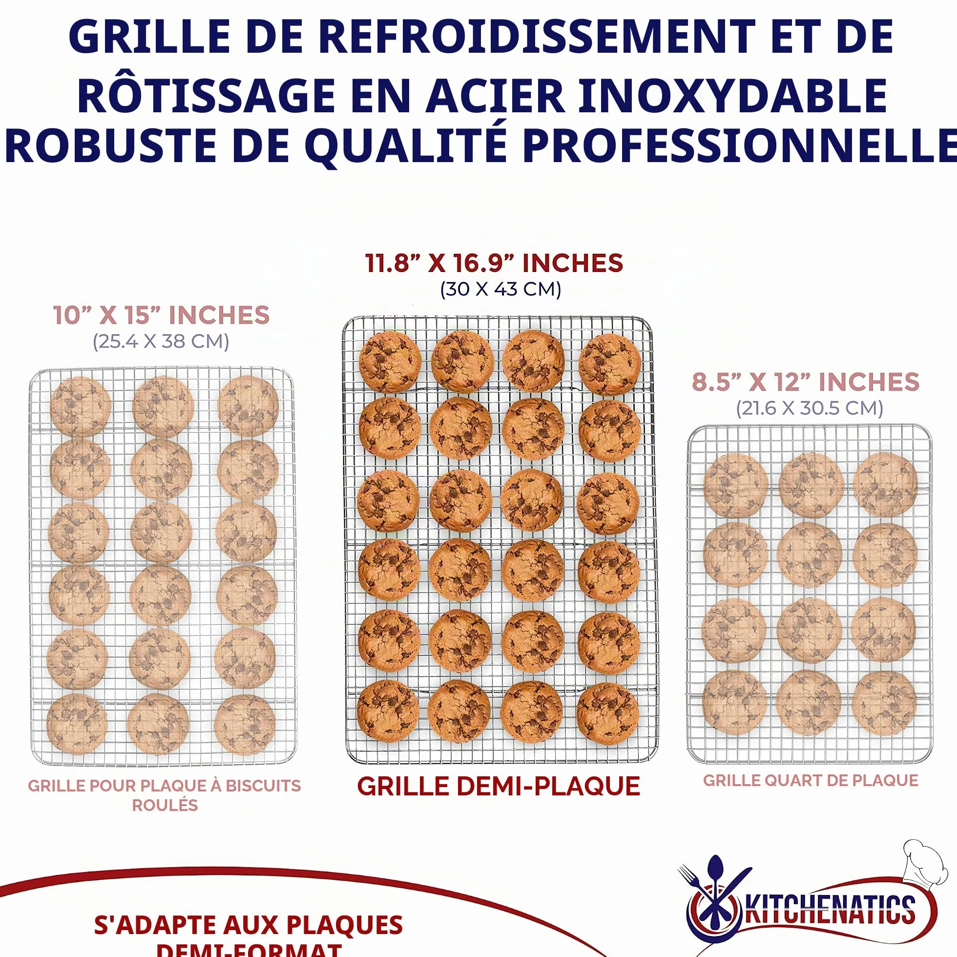 KITCHENATICS Grille en Acier Inoxydable Volette de Refroidissement Cuisson 29,97 x 42,93 cm