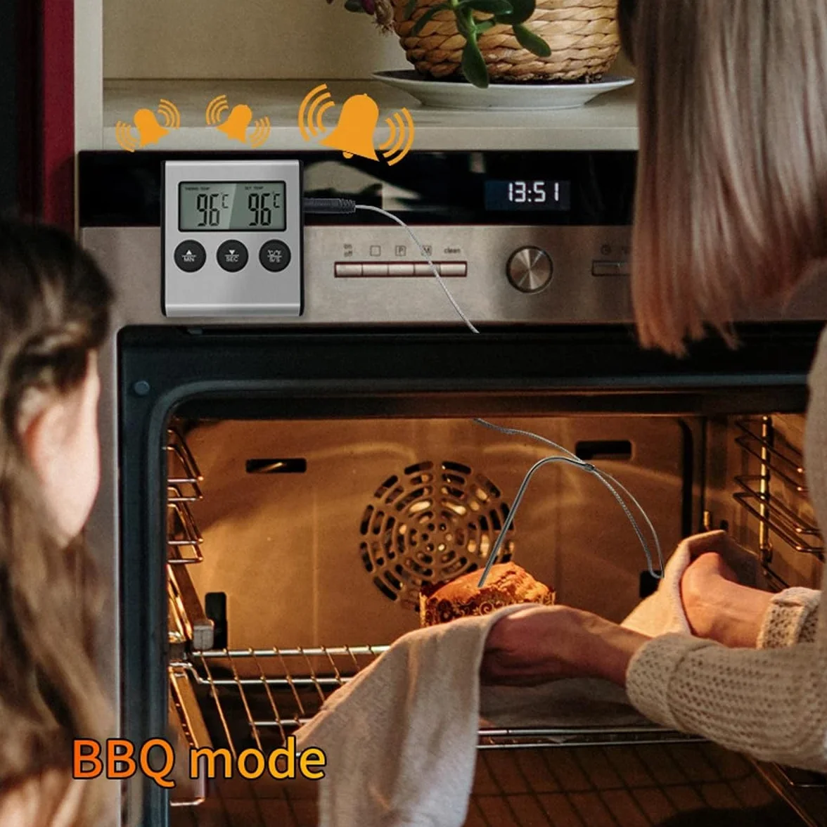 Grand thermomètre numérique LCD pour cuisson des aliments et de la viande avec sonde en acier inoxydable, fumoir, four, barbecue
