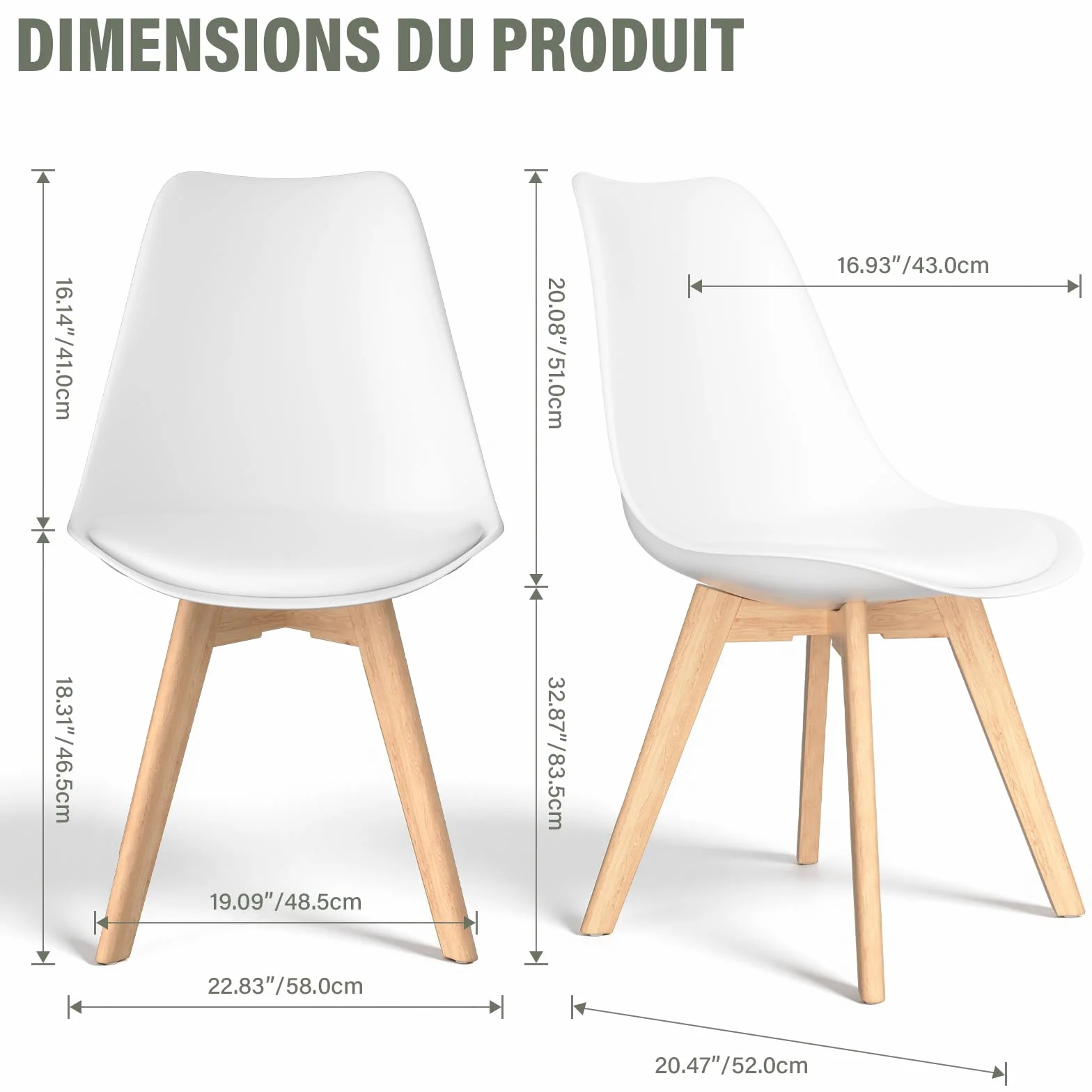 TEENO Chaises Salle à Manger Lot de 4, Scandinaves Bois Blanc