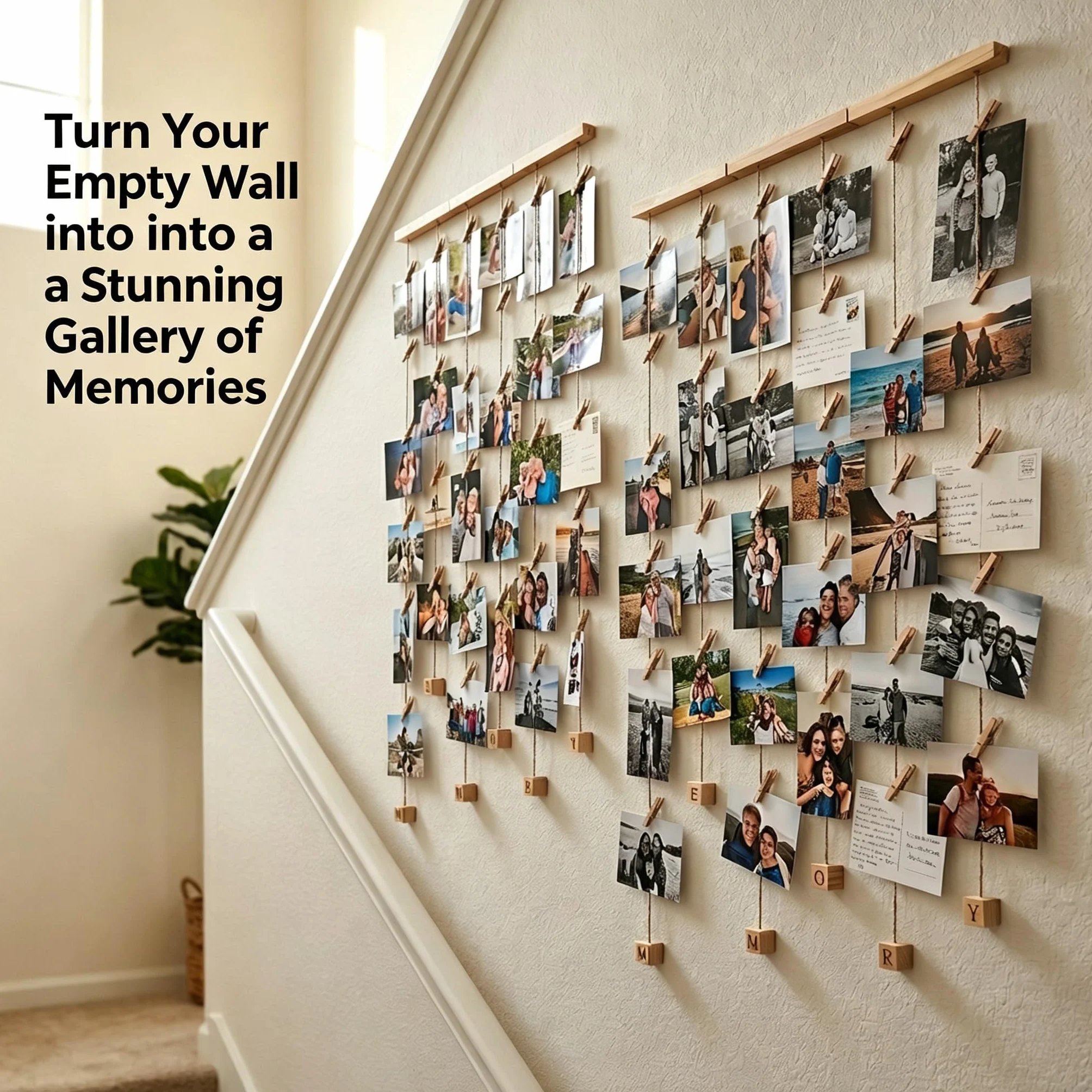 Cadre Photo Mural Avec Corde Porte-Photos 30 Pinces Couleur Bois Naturel Décoration Maison Cadeau