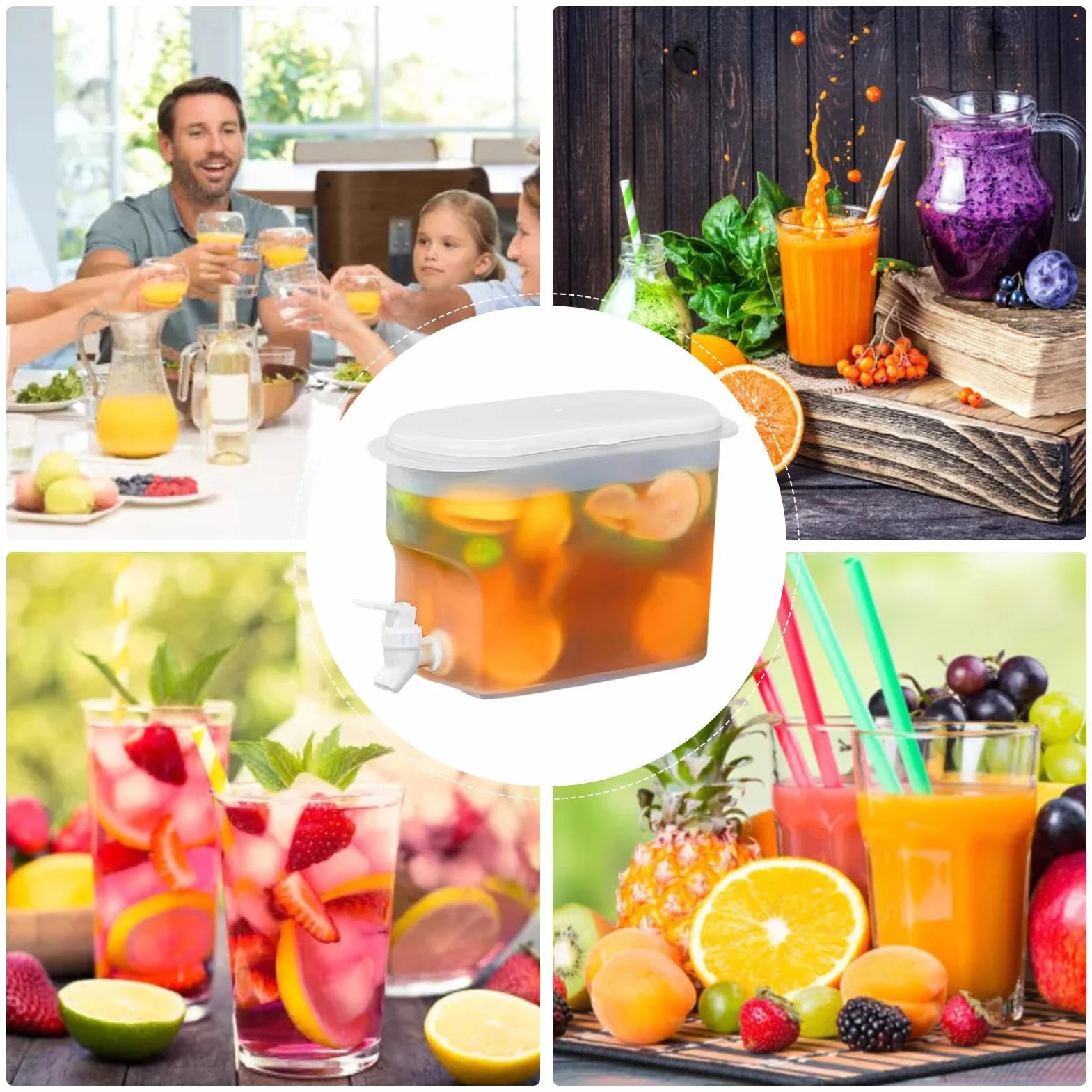 Distributeur de Boisson 3,5L avec Robinet, Grande Capacité, Plastique, pour Thé Glacé, Limonade