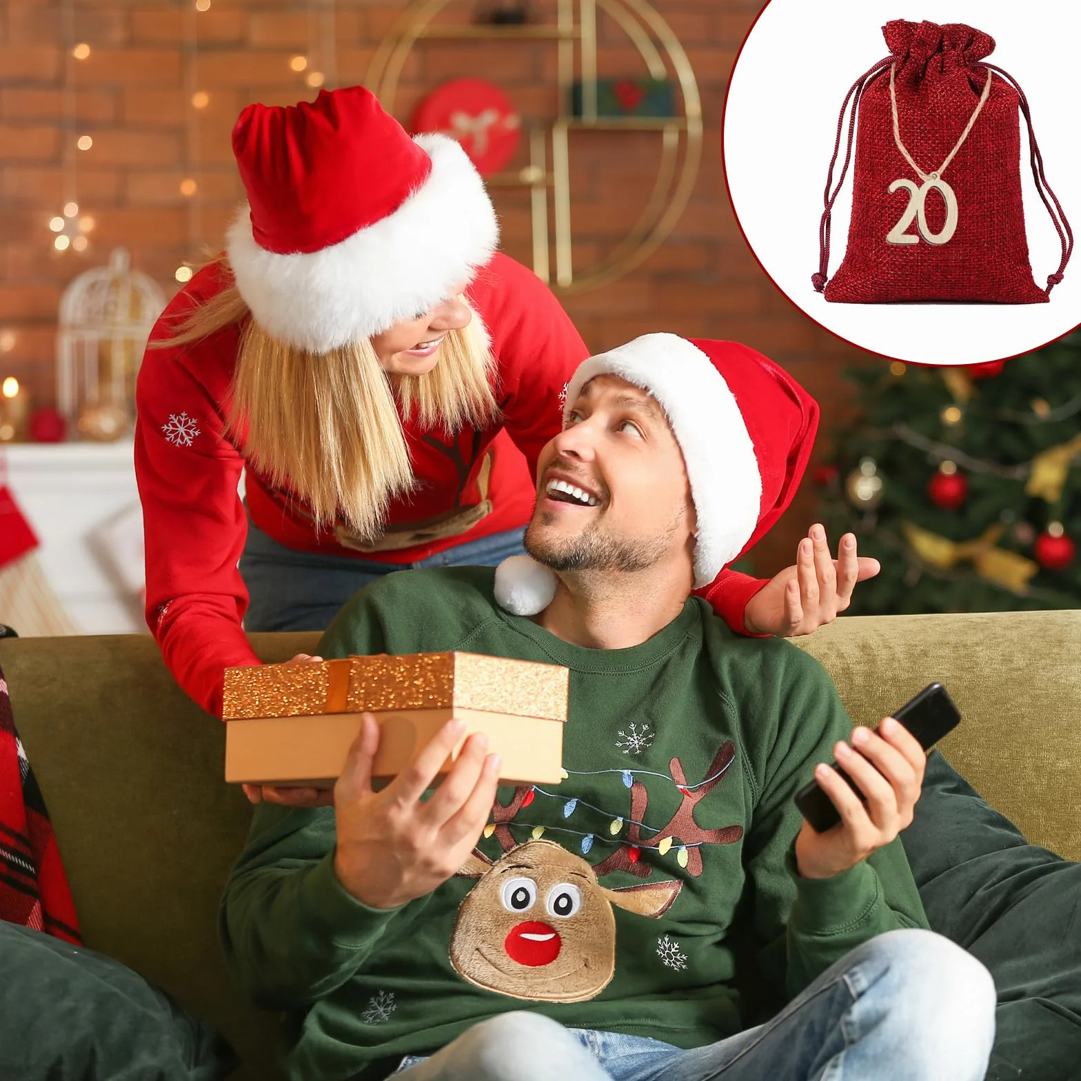 Calendrier de Noël à Remplir 24 Pièces Sacs pour Calendrier de l'Avent Vide DIY Cadeaux Pochon Tissu