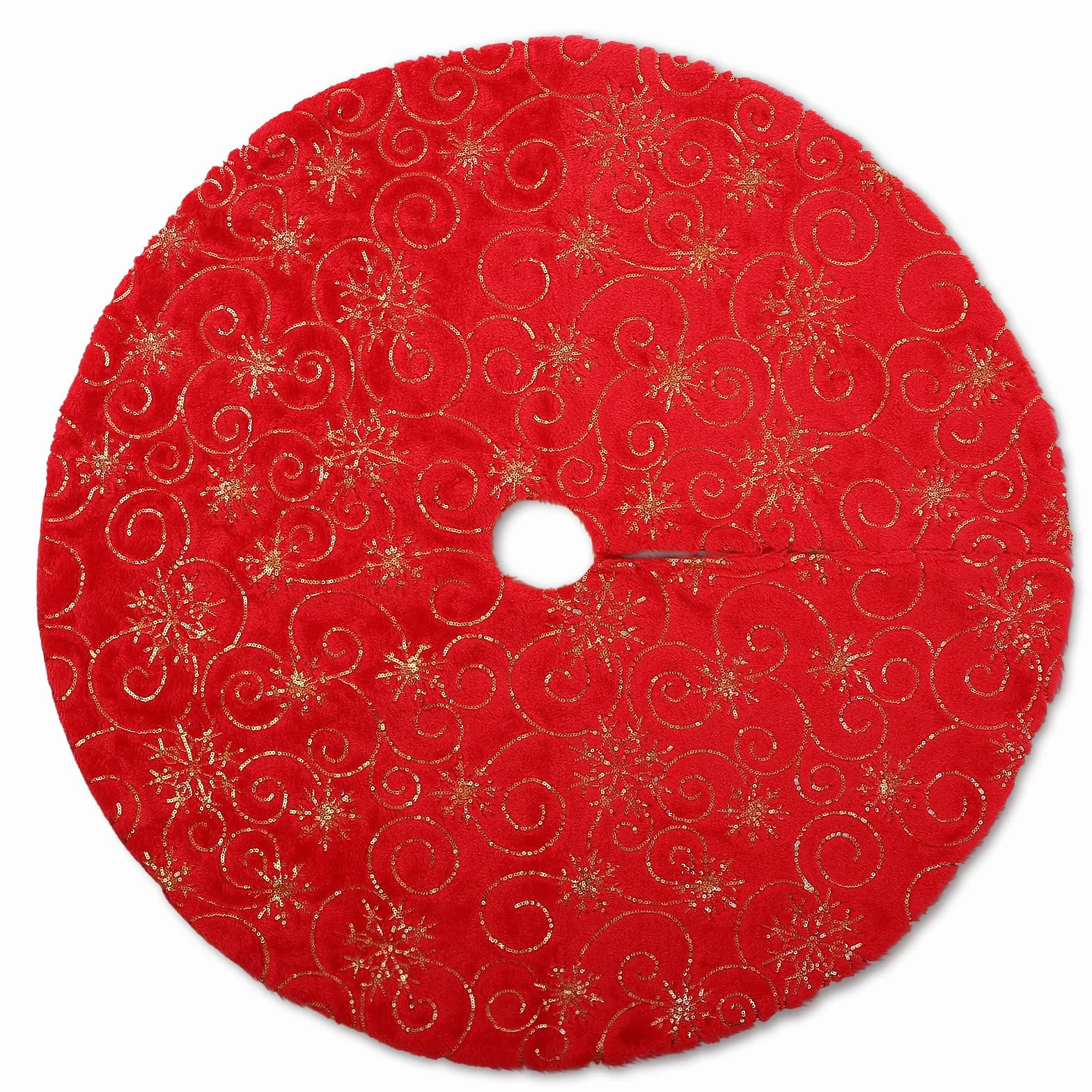 Jupe de Sapin de Noël Rouge KONVINIT - Tapis d'Arbre en Peluche avec Paillettes Dorées 78/90/120cm