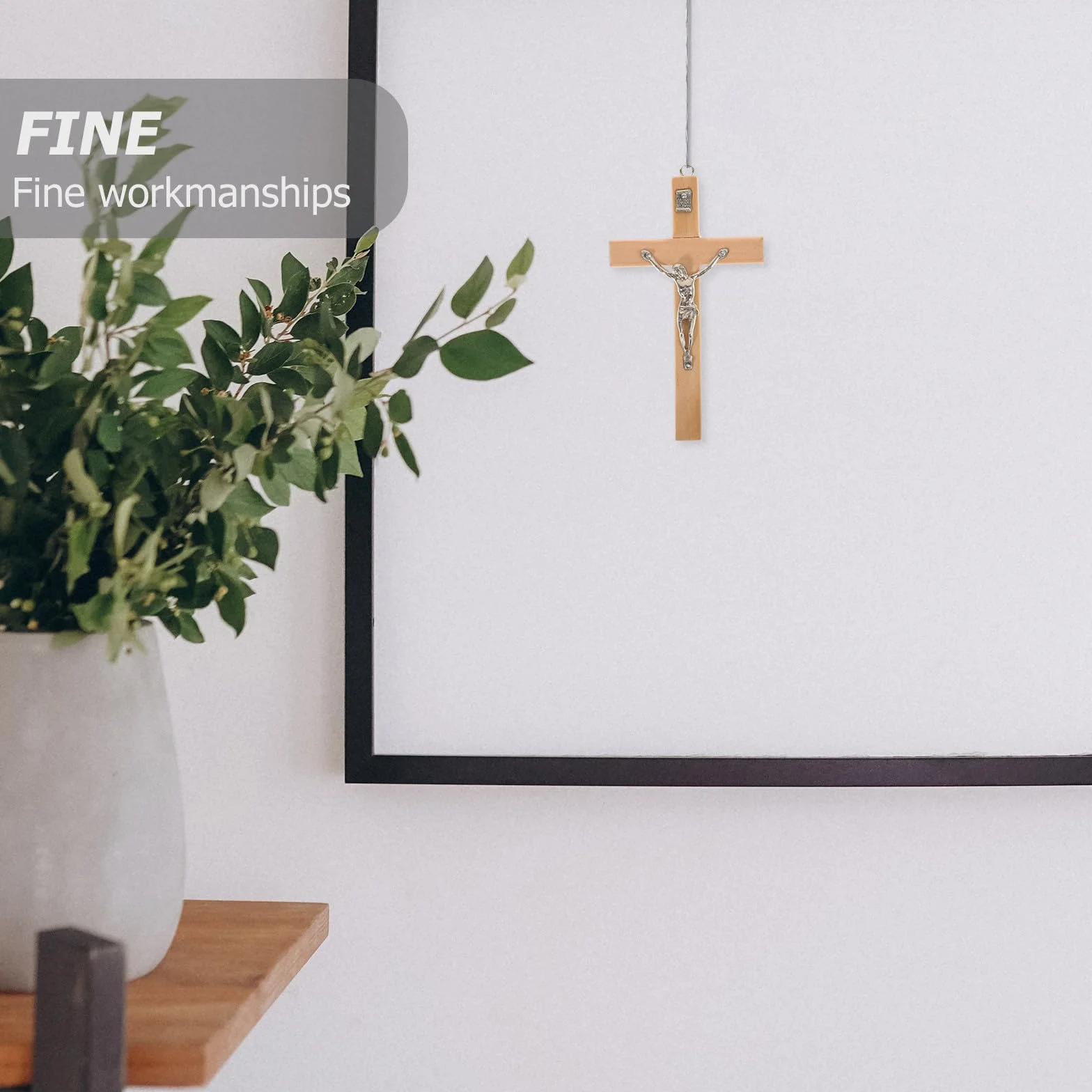 Croix Murale Chrétienne en Bois avec Crucifix de Jésus en Alliage de Zinc – Décoration Murale Catholique Forme Croix