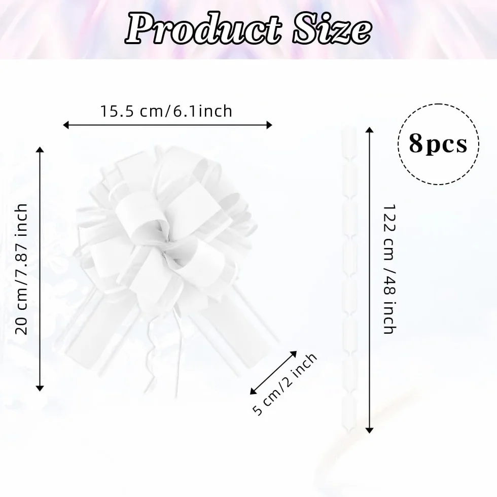 Grands Nœuds à Tirer Blancs 15cm Rubans Décoratifs pour Mariage Voiture Cadeaux