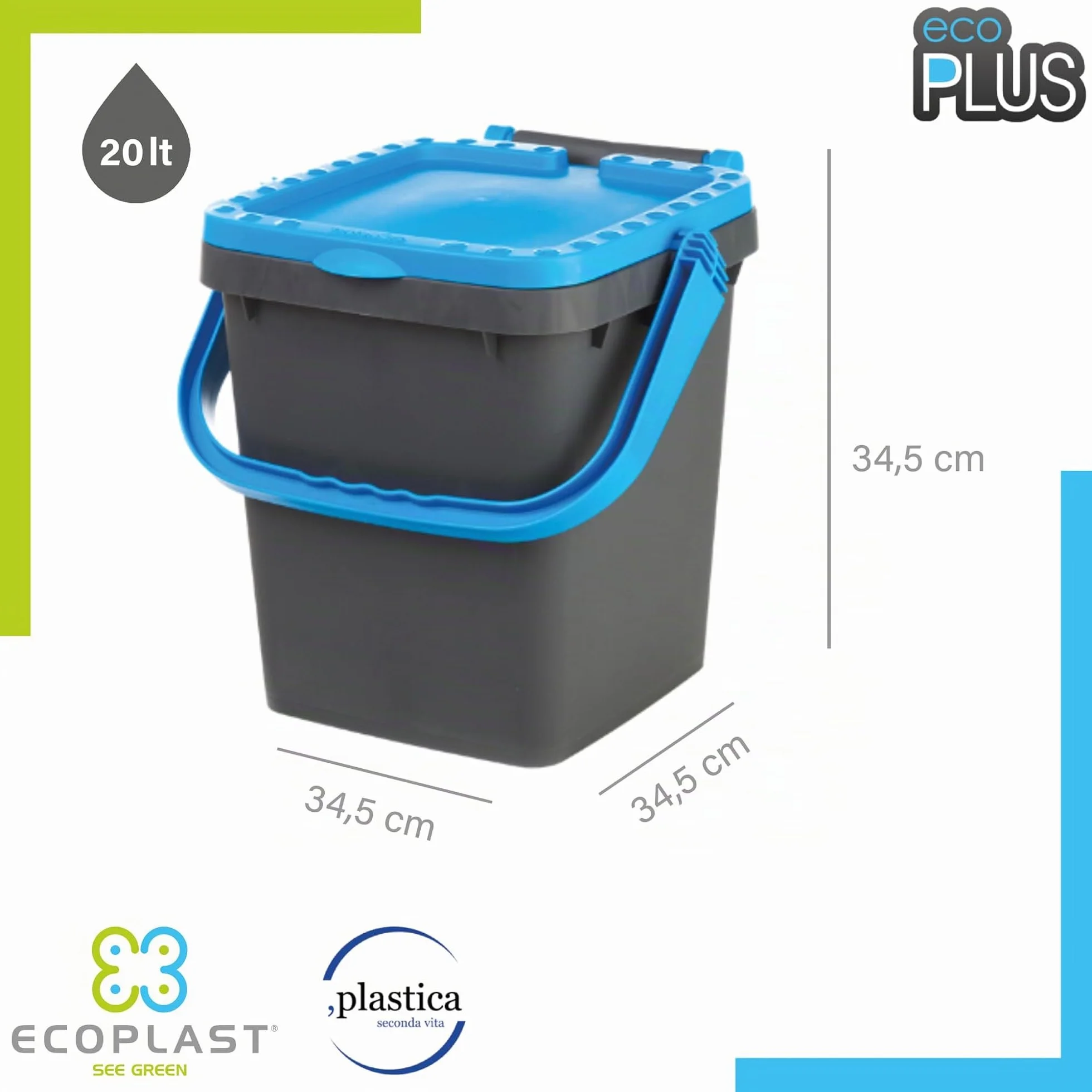 Ecoplast Poubelle collecte différenciée 20 l plastique recyclée vert 34,5 cm