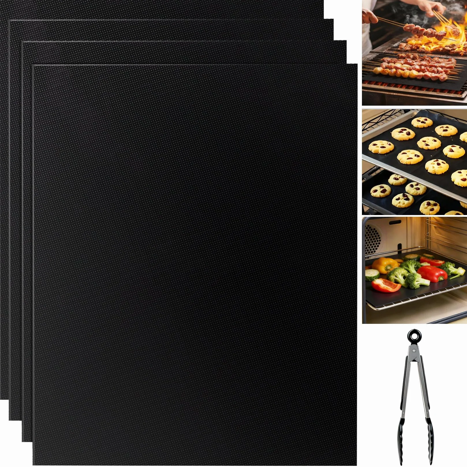 Tapis de Four Réutilisables Anti-adhésif 40 x 33 cm Protection Fond de Four pour Grill Gaz Électrique
