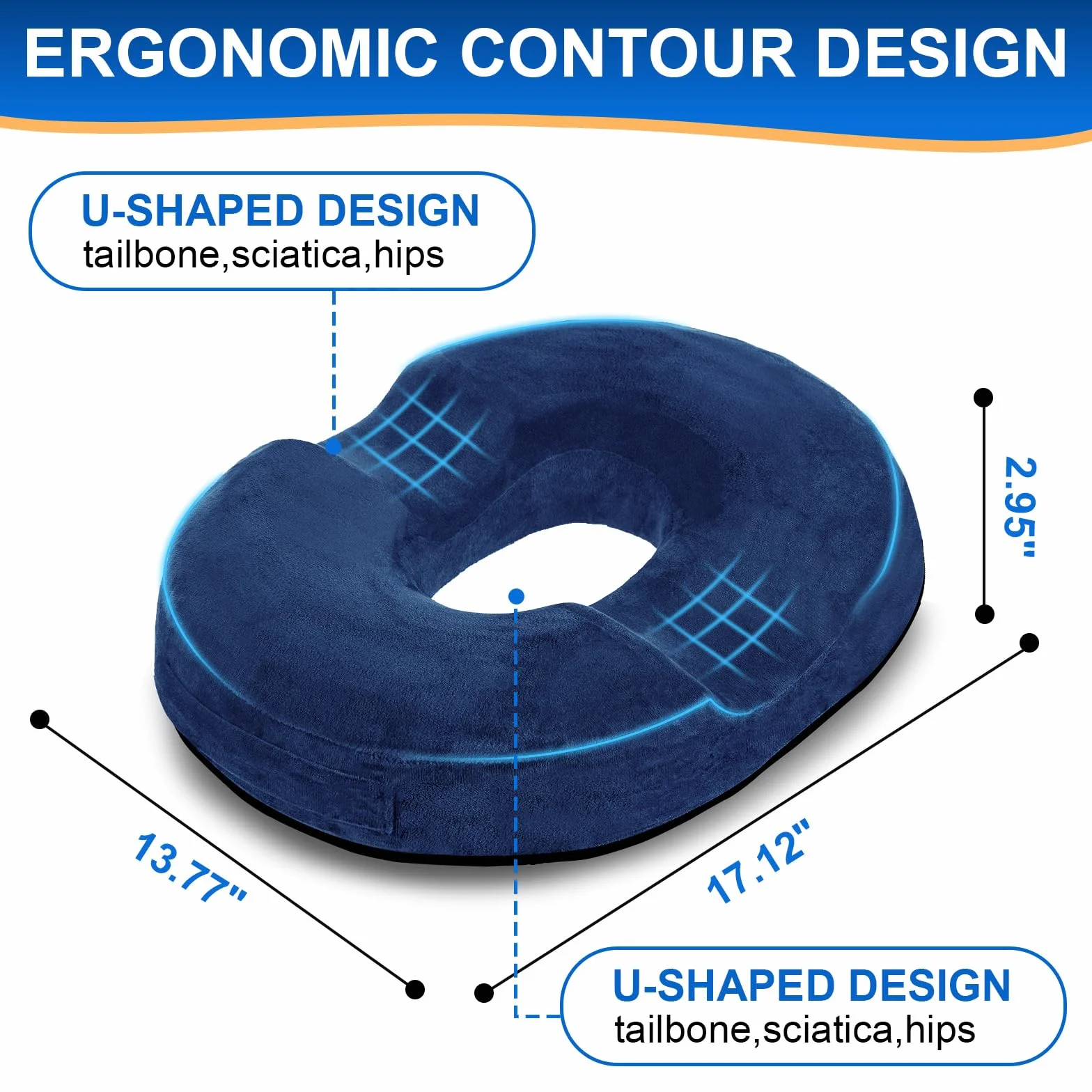 Coussin Donut Ergonomique en Mousse à Mémoire de Forme pour Soutien du Coccyx, Housse Lavable