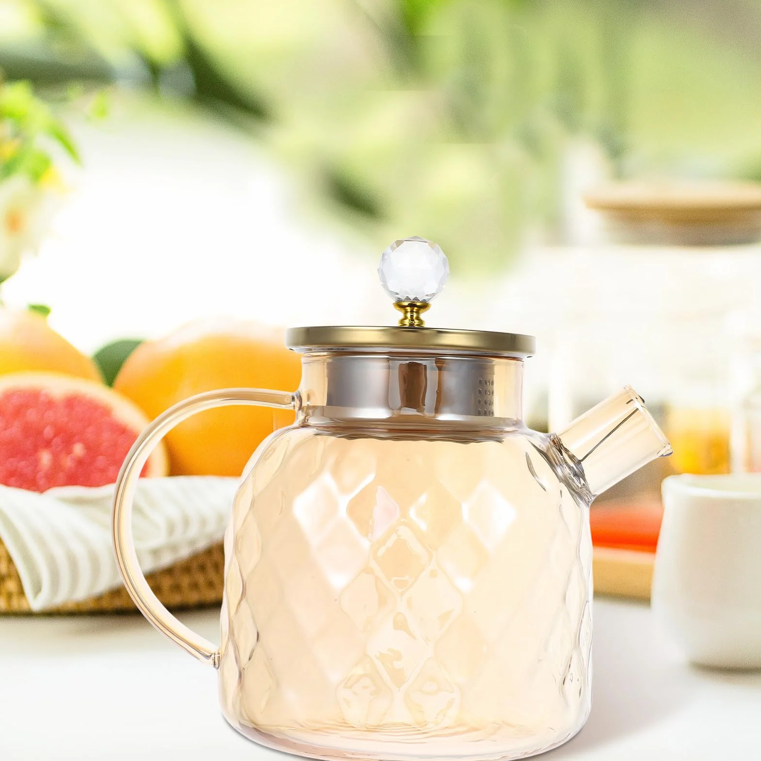 Hemobllo Pichet à Thé Glacé Verre Borosilicate avec Couvercle Grande Capacité pour Jus et Boissons