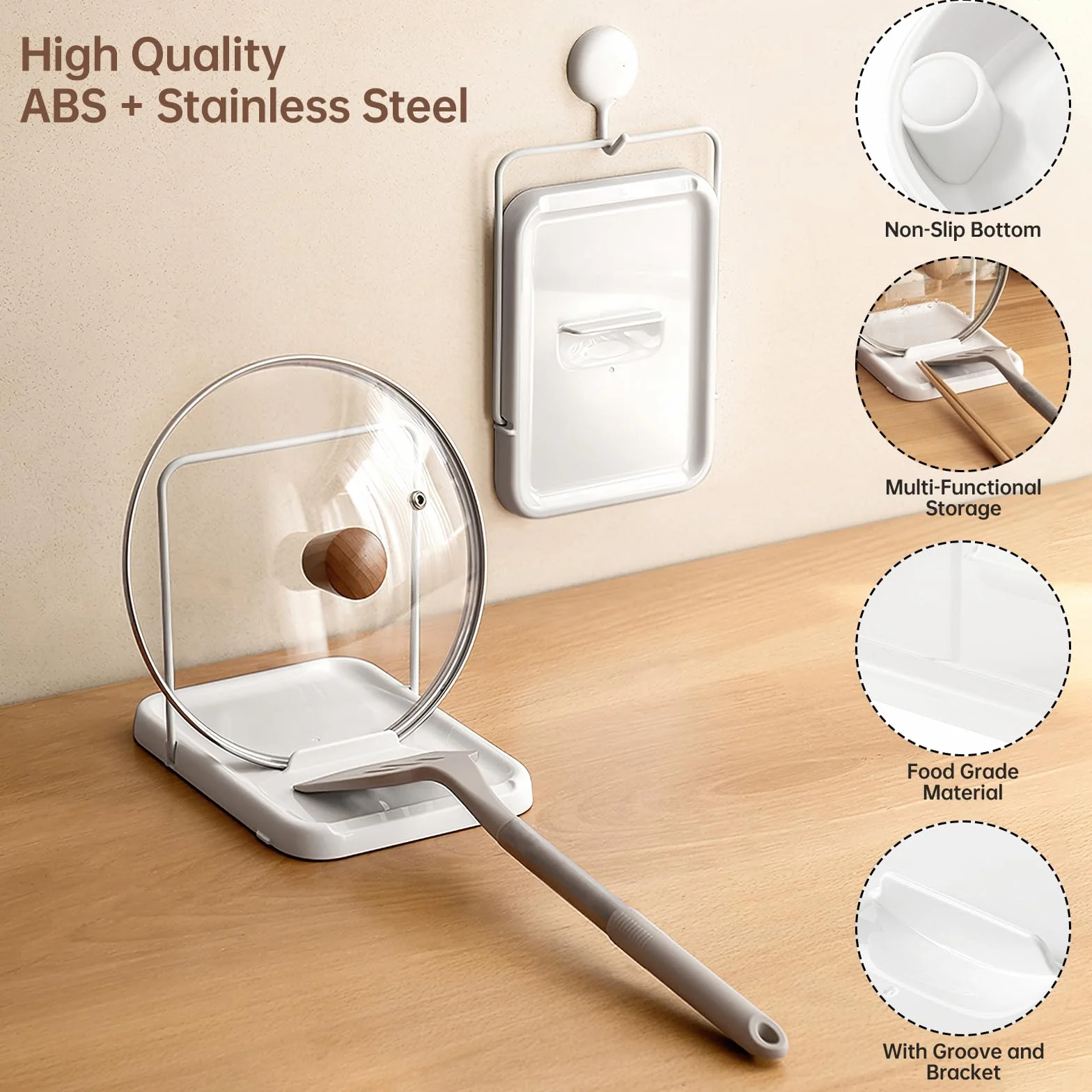 PAVSTINE Range Couvercle Pliable Porte Couvercle Cuisine Convient aux Couvercles de 16 à 34 cm Support Couvercle Casserole Facile à Nettoyer Repose Cuillère Rangement Casserole