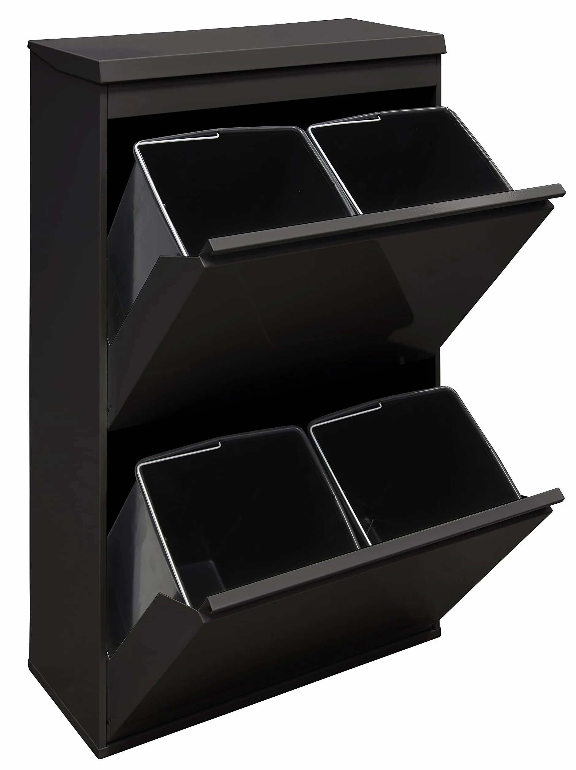 ARREGUI Top CR626-B Poubelle de recyclage en acier, tri sélectif, 4 seaux, 68 L, noir
