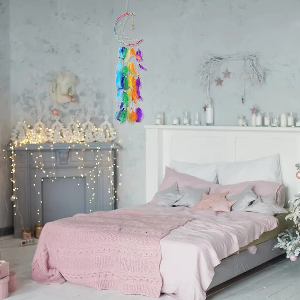 Attrape de Rêves LED Lumineux Fait Main Plume Tapisserie Bohémien Décoration Chambre Mur
