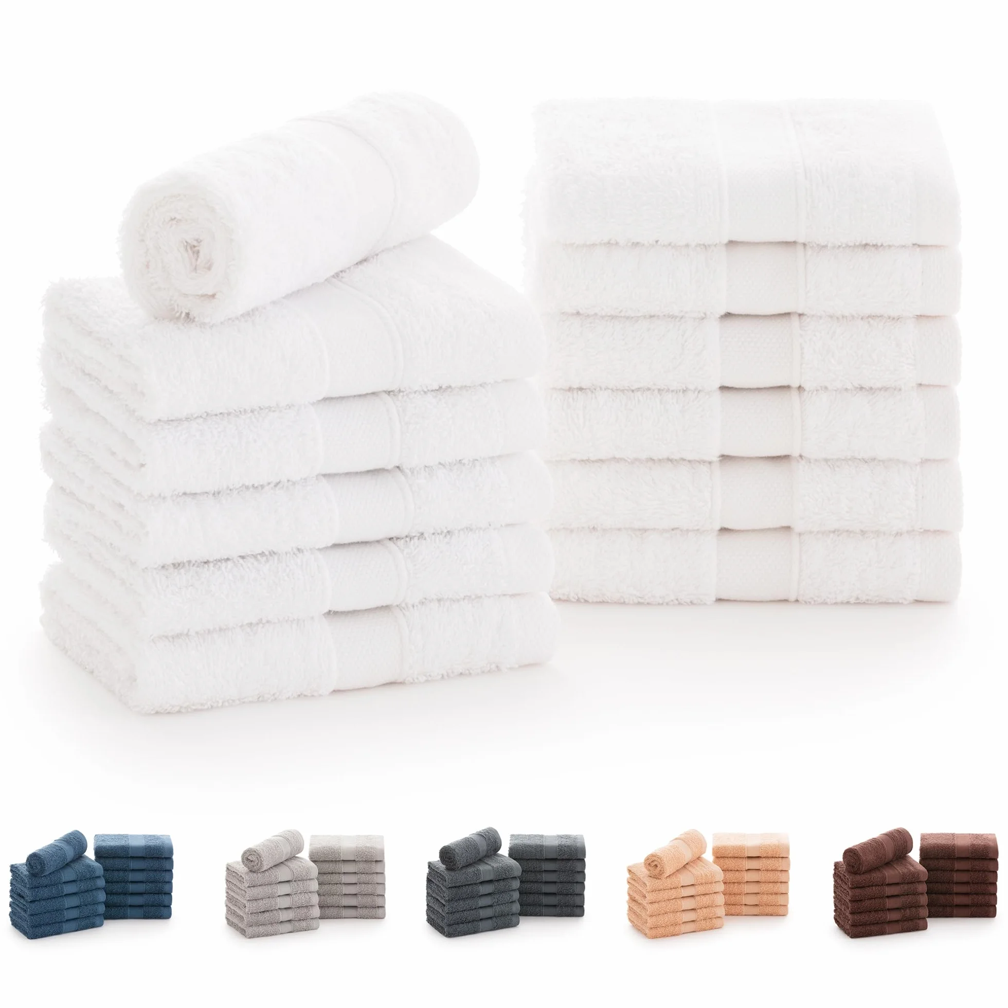Lot de 12 Serviettes de Toilette 30x30 cm 100% Coton 550 g/m² Premium Blanc