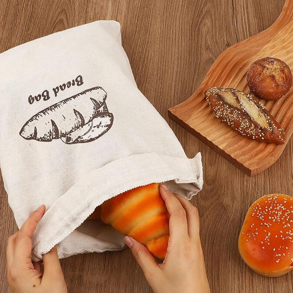 Sac à Pain Tissu Réutilisable 44 x 29 cm avec Cordon de Serrage pour Cuisine, Pain, Fruits et Légumes