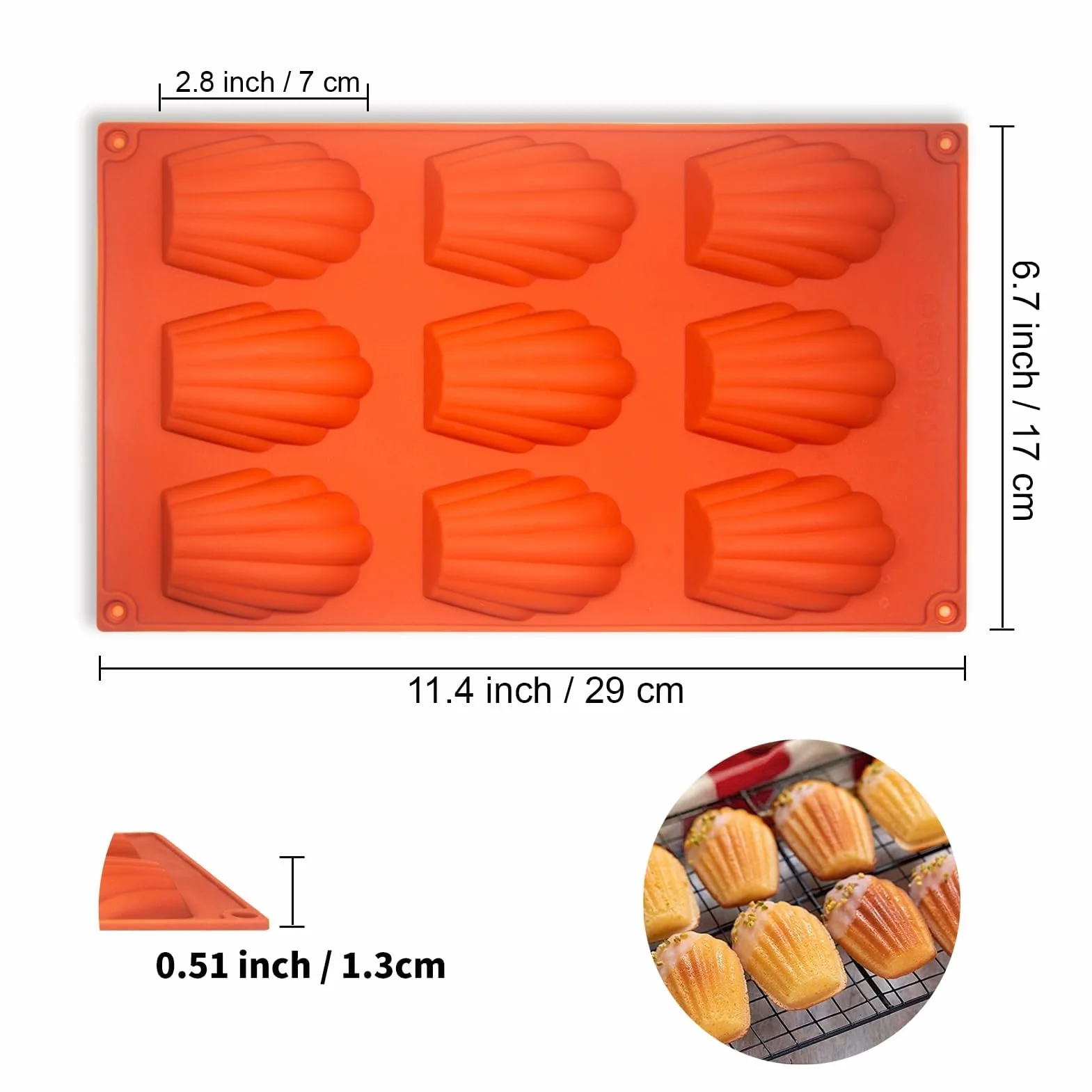Lot de 2 Moule Madeleine Silicone Antiadhésif 9 Cavités Brun