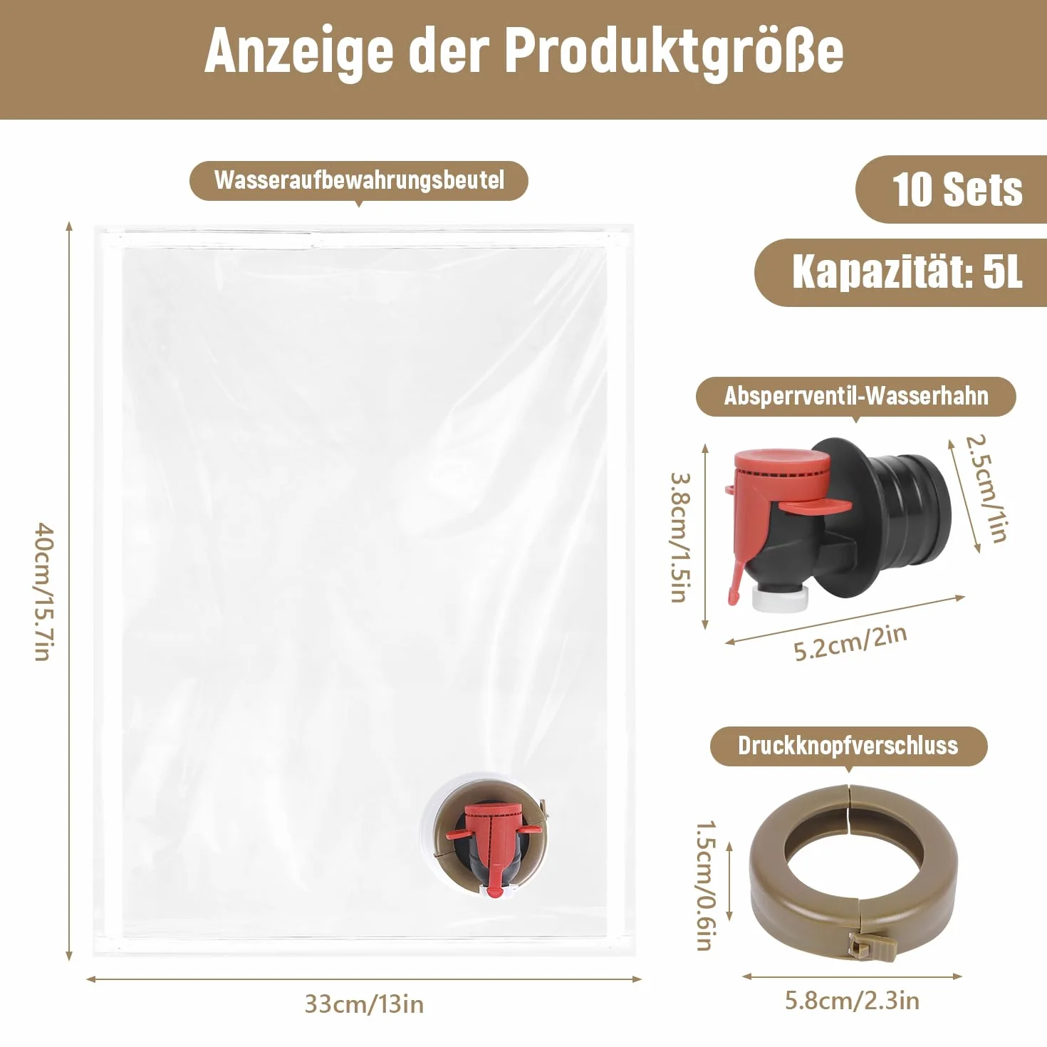 Sac de Box-in-Bag (Bib) Réutilisable Lot de 10 Sac de Transport Etanche pour Aliments Transparent avec Robinet à Papillon 5L
