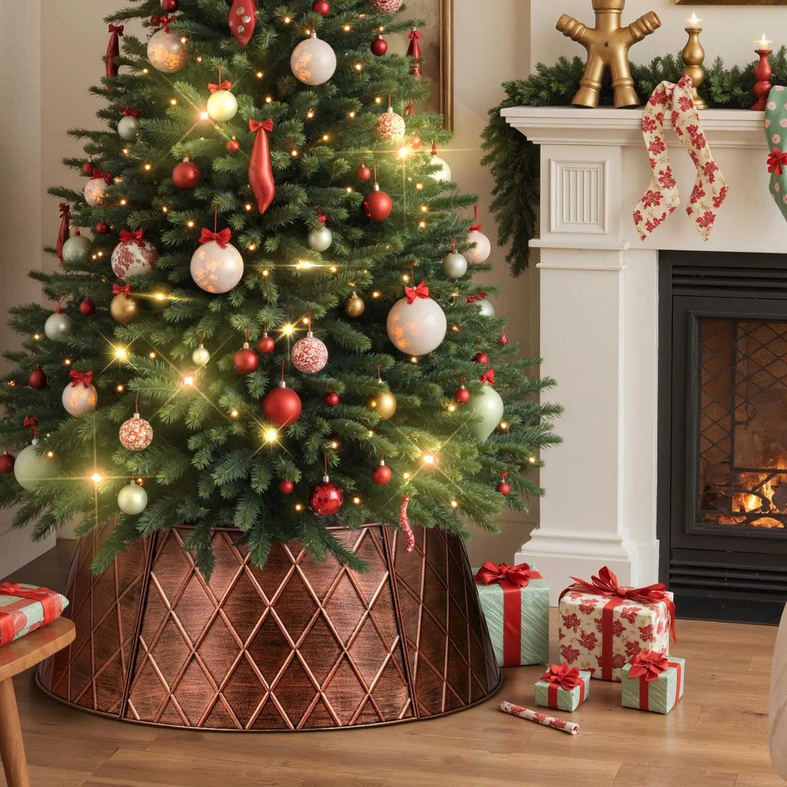 Lanpn Collier de Sapin Noël 50cm Décorations Arbre Artificiel Intérieur Extérieur Cuivre Losange