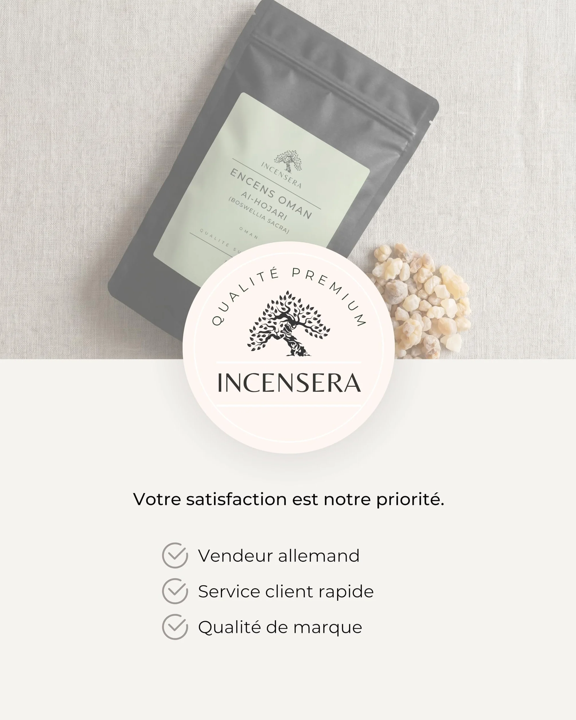 Incensera Oman 1er Choix Encens à Fumer 50 g Boswellia Sacra Frankincense Résine Caoutchouc Arabique