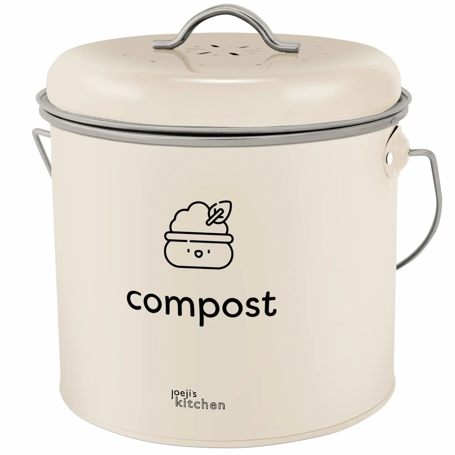 Bac à Compost 3,5 l – Compost de Cuisine Compact en Acier Galvanisé avec Filtres à Charbon