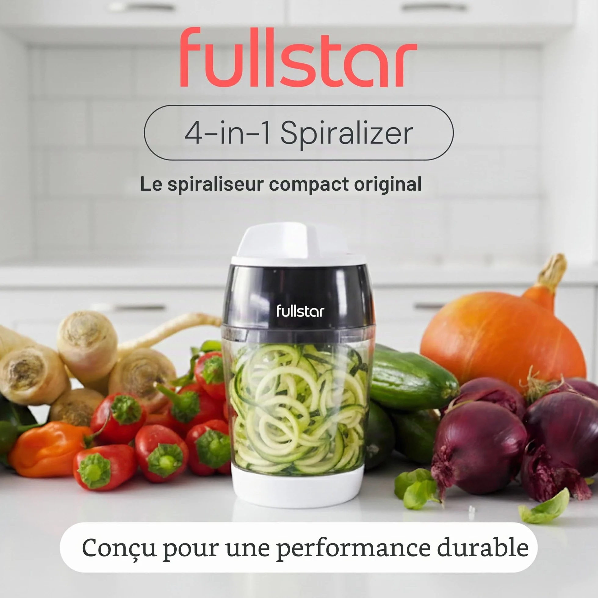 Spiraliseur de Légumes Manuel Multifonction 4-en-1 - Coupe Légumes Spirale pour Tagliatelles Courgette Carotte Concombre