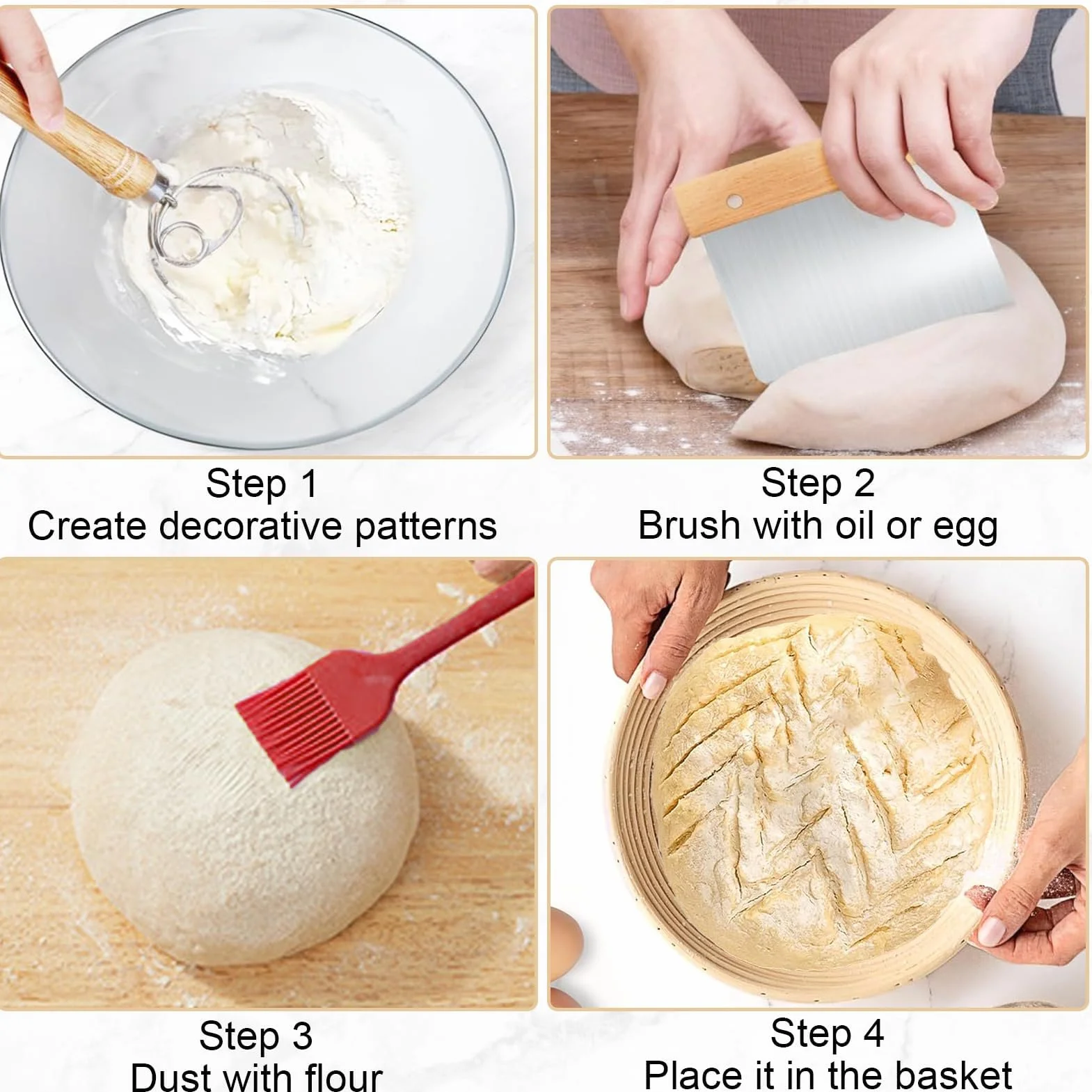 Kit de démarrage au levain avec panier grille-pain naturel, 2 paniers de fermentation et 750 ml pâte aigre