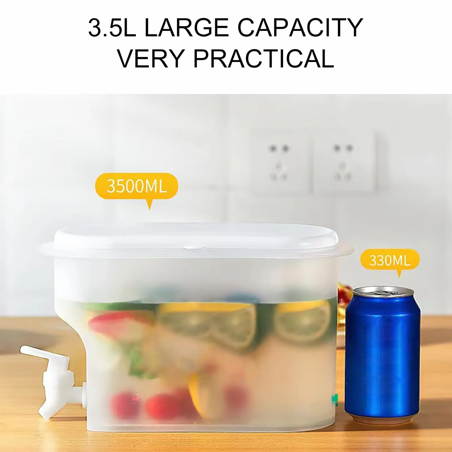 Distributeur de Boisson 3,5L avec Robinet, Grande Capacité, Plastique, pour Thé Glacé, Limonade
