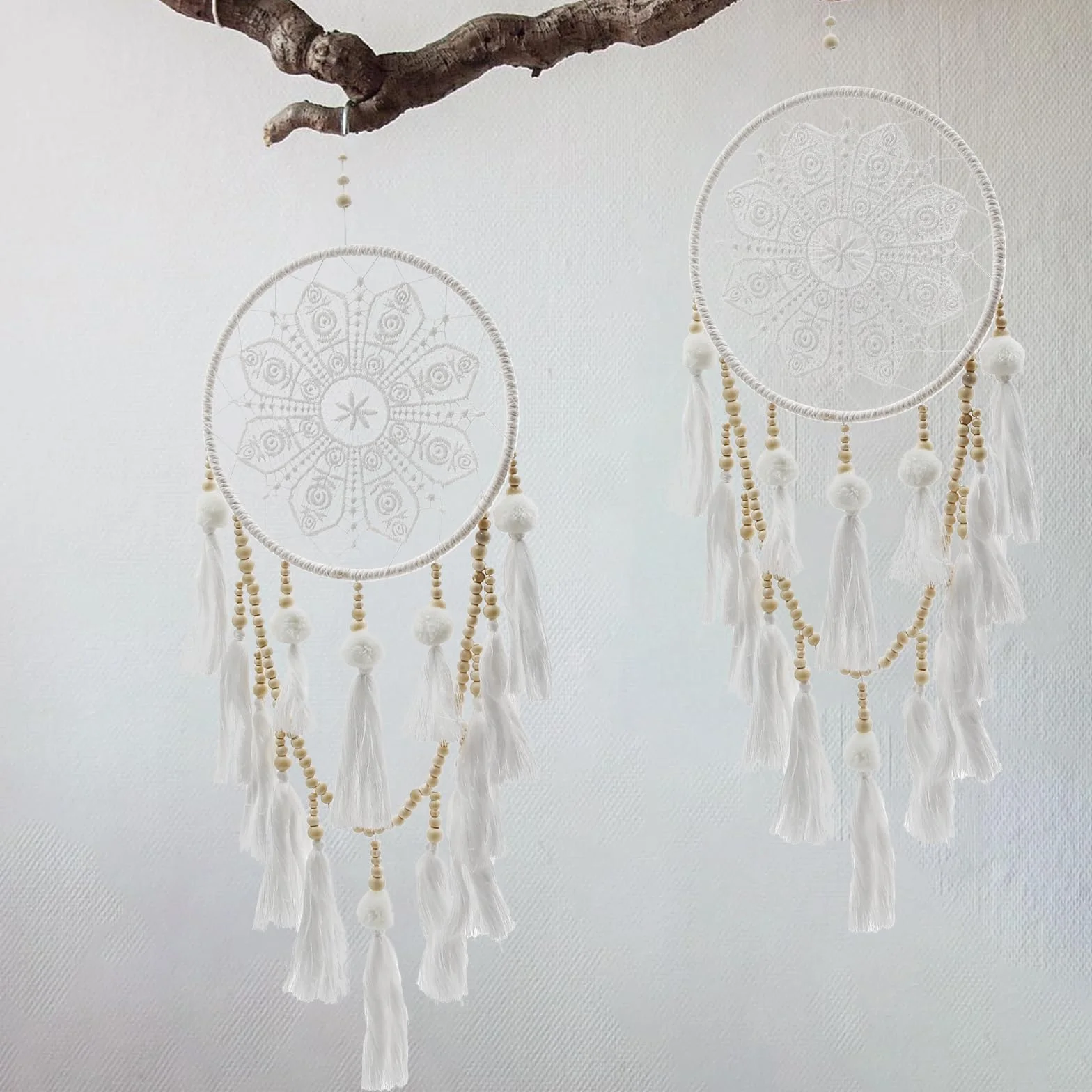 Attrape-rêves bohème fait main, décoration murale à pompons, ornement maison