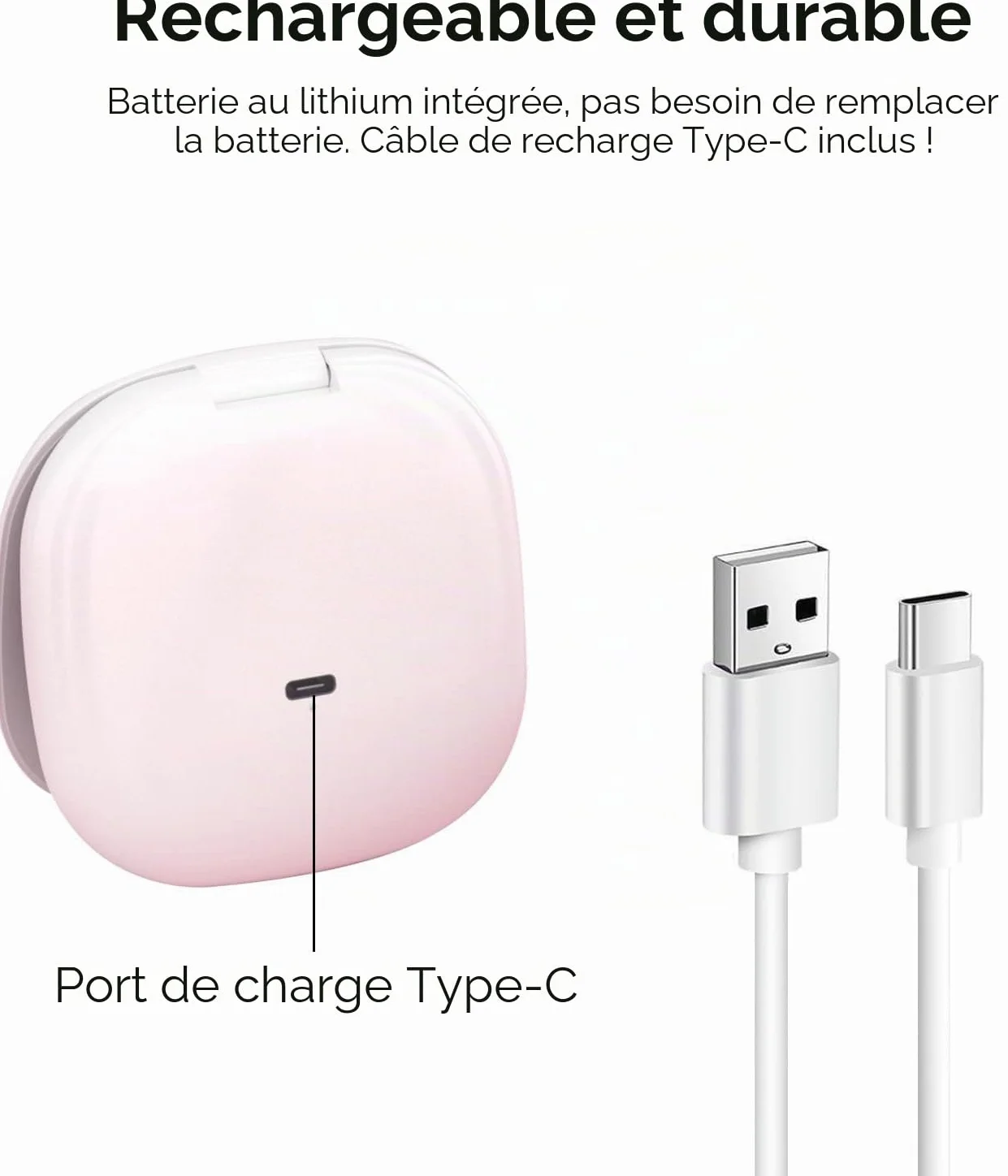 QUMOX Miroir de Maquillage Éclairé Grossissant 10X Rechargeable avec Lumière LED 3 Modes Contrôle Tactile USB-C