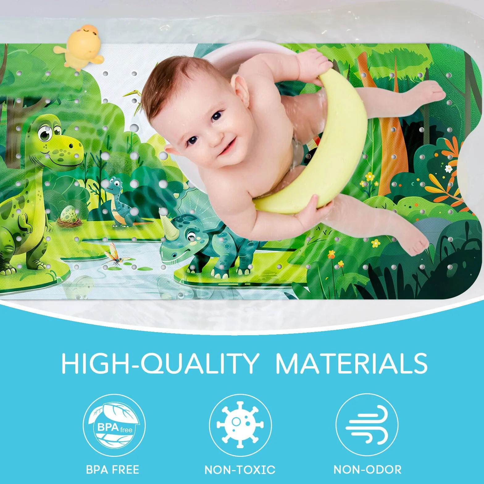 SHUCHING Tapis de Bain Antiderapant Enfant 100 x 40 cm sans BPA Lavable en Machine Dinosaure