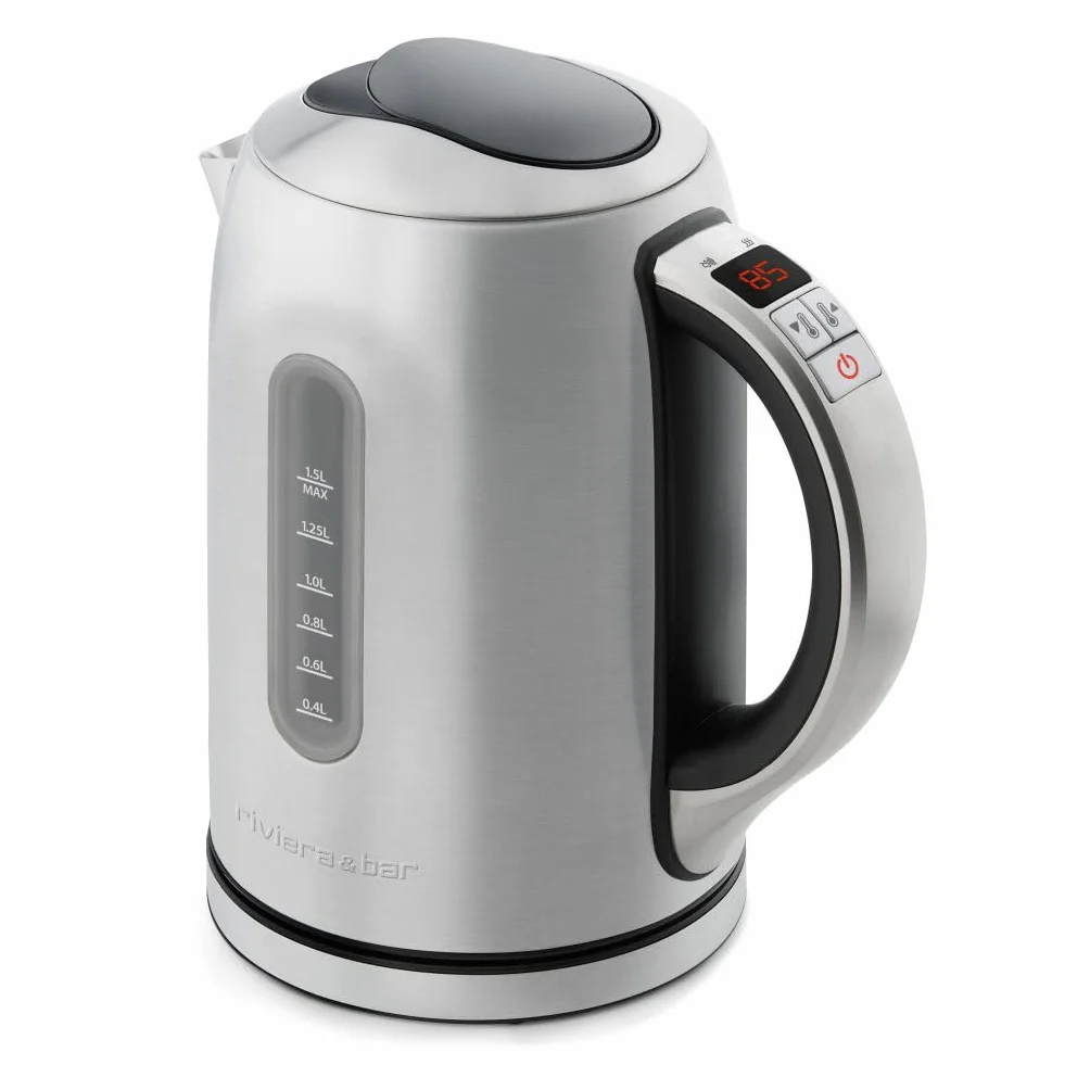 Bouilloire Inox 1,5L 2200W Température Réglable 50-100°C Écran LCD Maintien au Chaud Sécurité Surchauffe