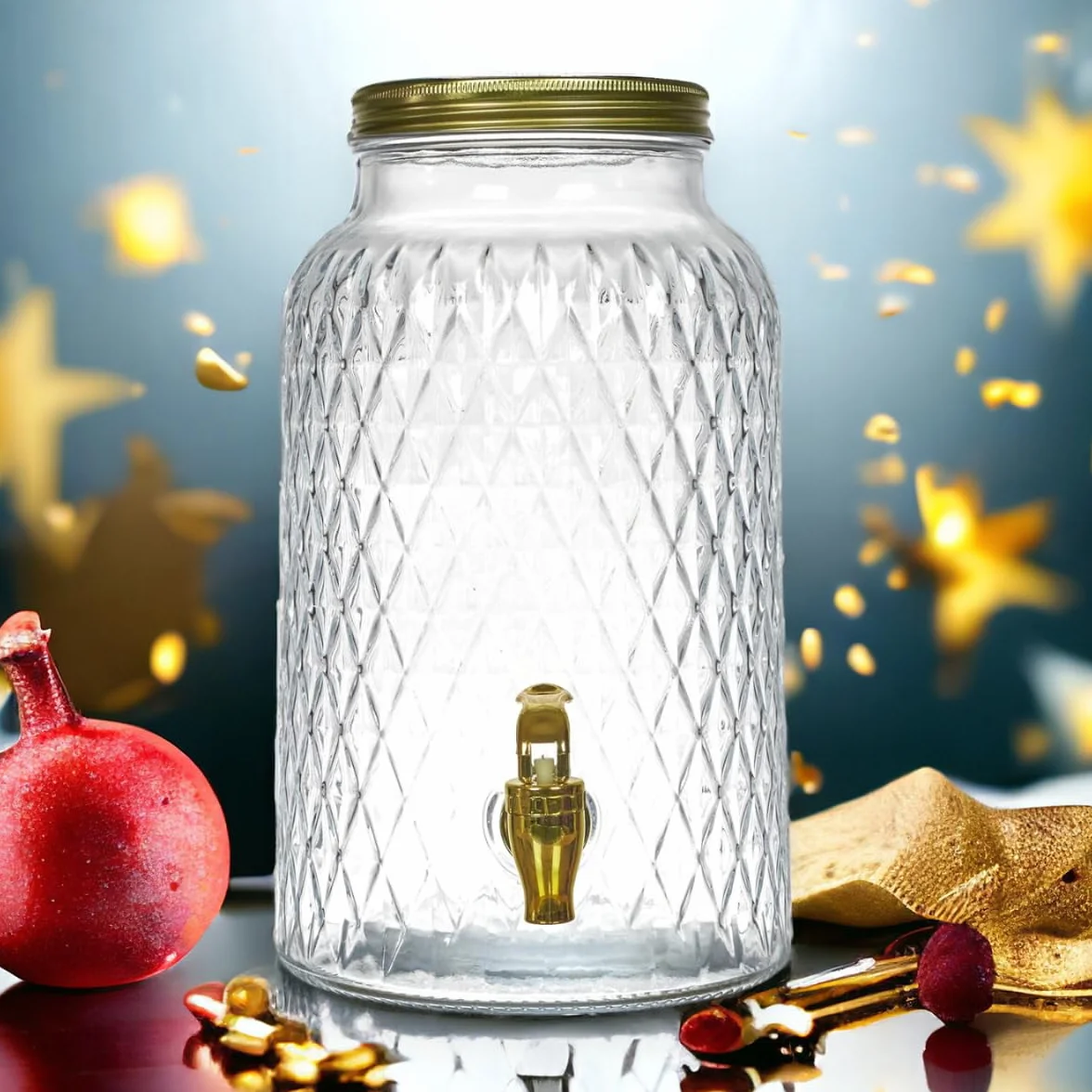 Distributeur Boisson 6 L Robinet Fontaine Eau Cocktail Design Diamant Verre