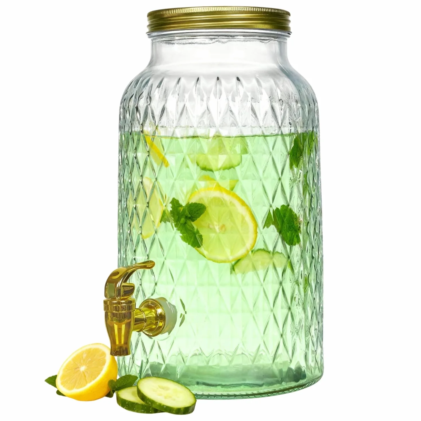 Distributeur Boisson 6 L Robinet Fontaine Eau Cocktail Design Diamant Verre