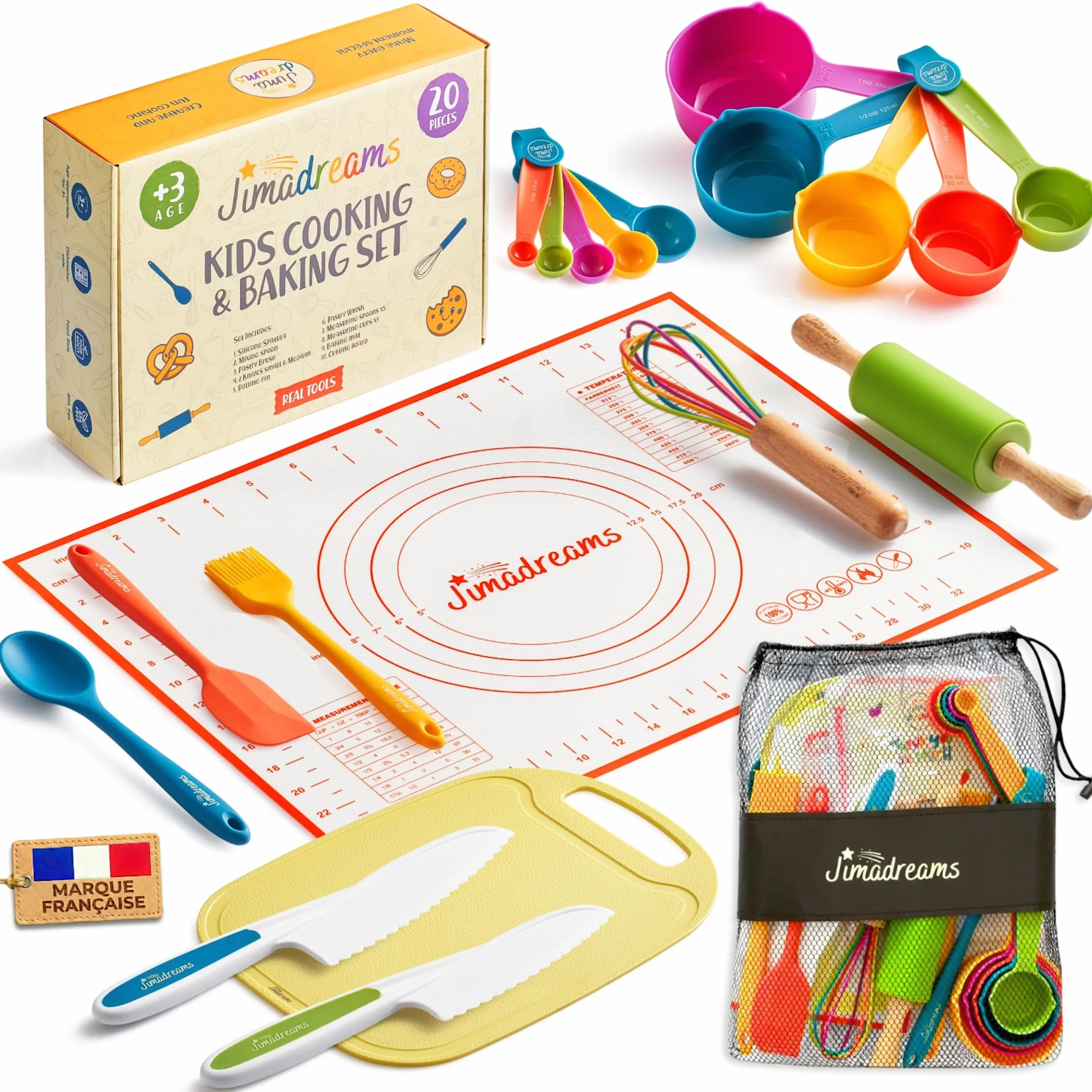 Kit Cuisine Enfant Montessori avec Couteaux Sécurisés - Vrais Ustensiles sans BPA, Set Couteau et Planche à découper, Coffret Cadeau Petit Chef 3 Ans