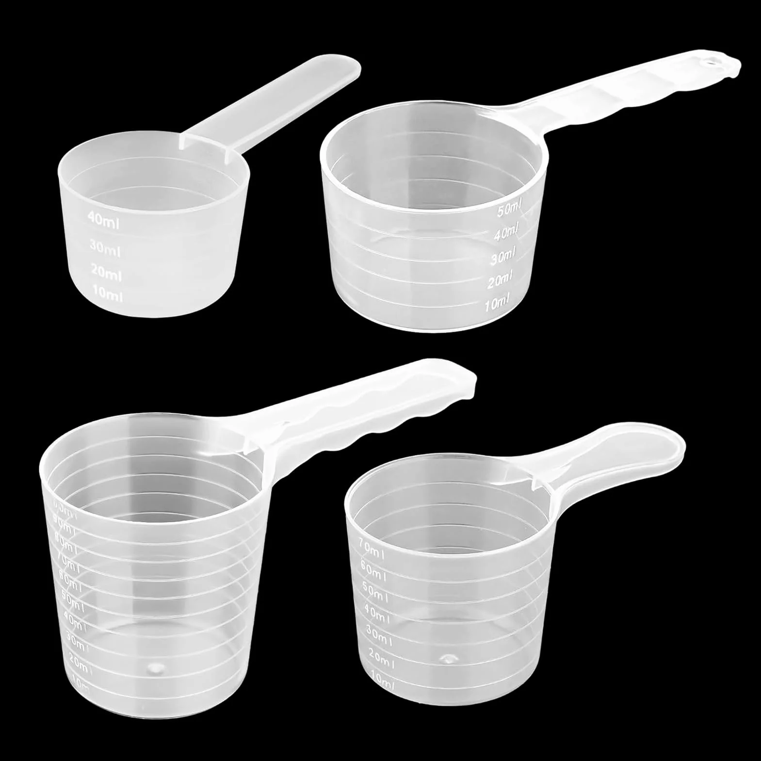 Lot de 4 cuillères doseuses transparentes graduées 40-100 ml pour lessive, protéines, poudre