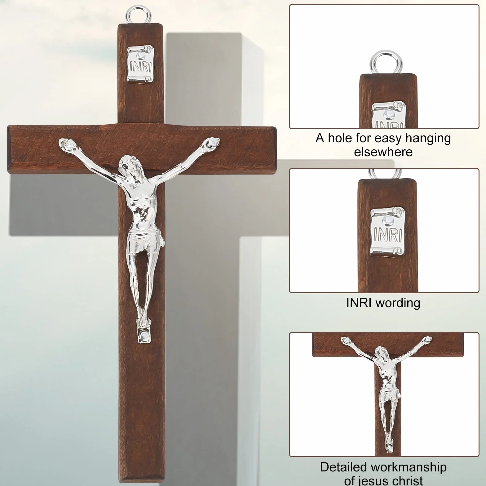 WEBEEDY Croix en Bois Crucifix 12 cm Murale Chrétienne 3 Couleurs