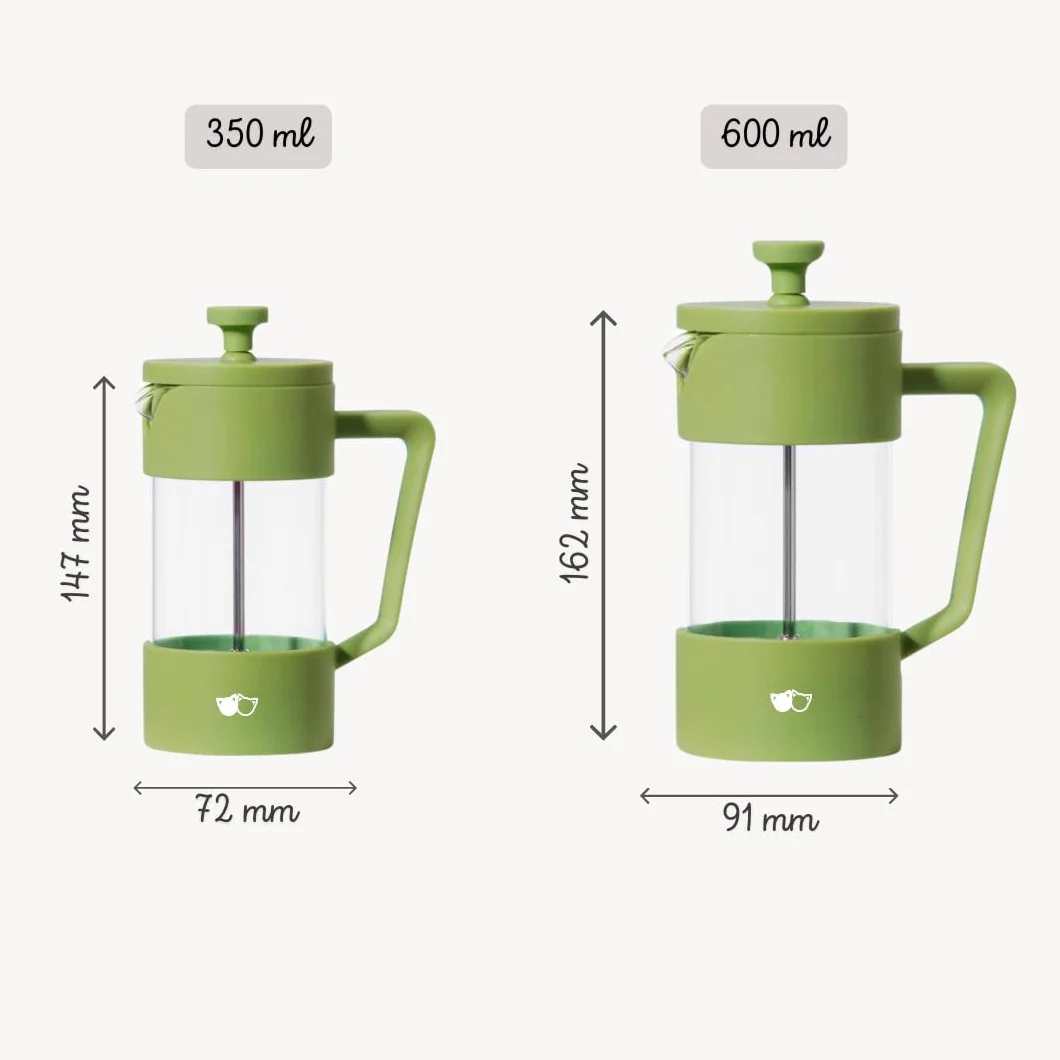 Cafetière à piston W&M, filtre en verre borosilicate et acier inoxydable, triple filtre, vert