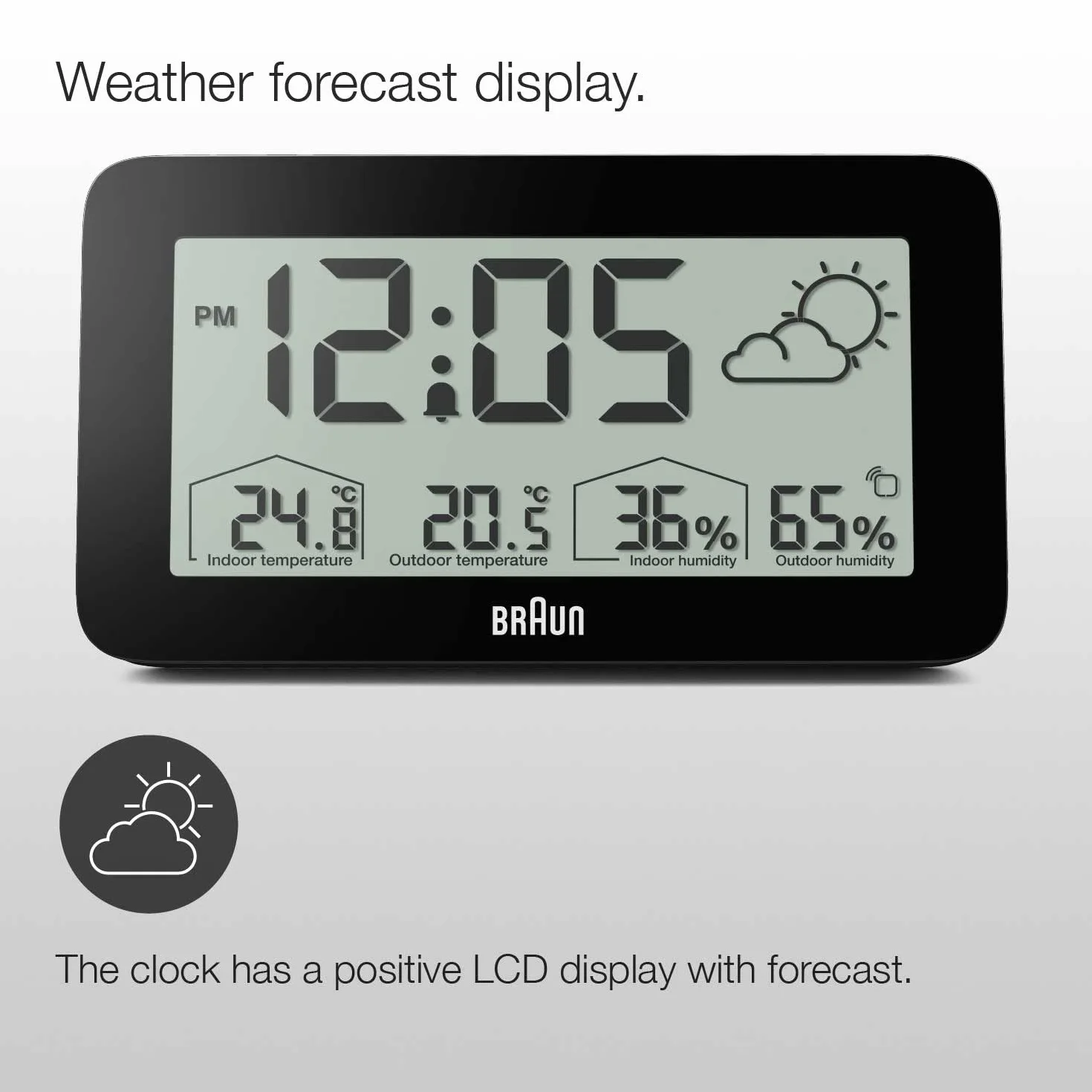 Braun BC13BP-DCF Station météo numérique radio-pilotée avec réveil, température, humidité, prévisions et alarme
