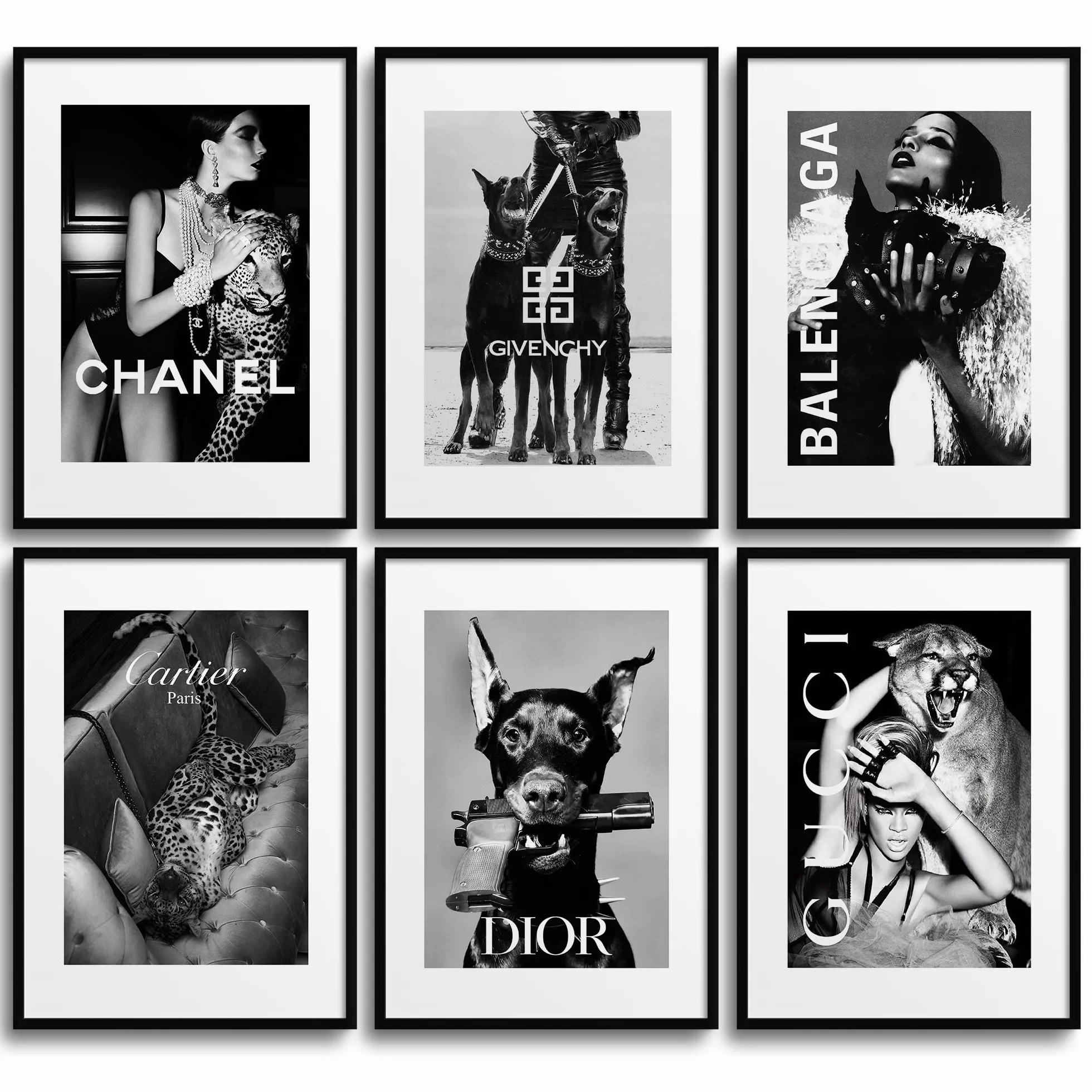 Lot de 6 posters muraux modernes Noir et blanc MONOKO® pour salon chambre à coucher A4