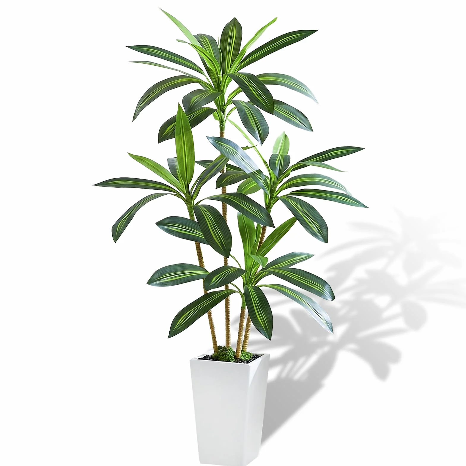 Dracaena Artificiel 160 cm Arbre Artificiel Interieur avec Pot Blanc Plante Artificielle Grande Tropical