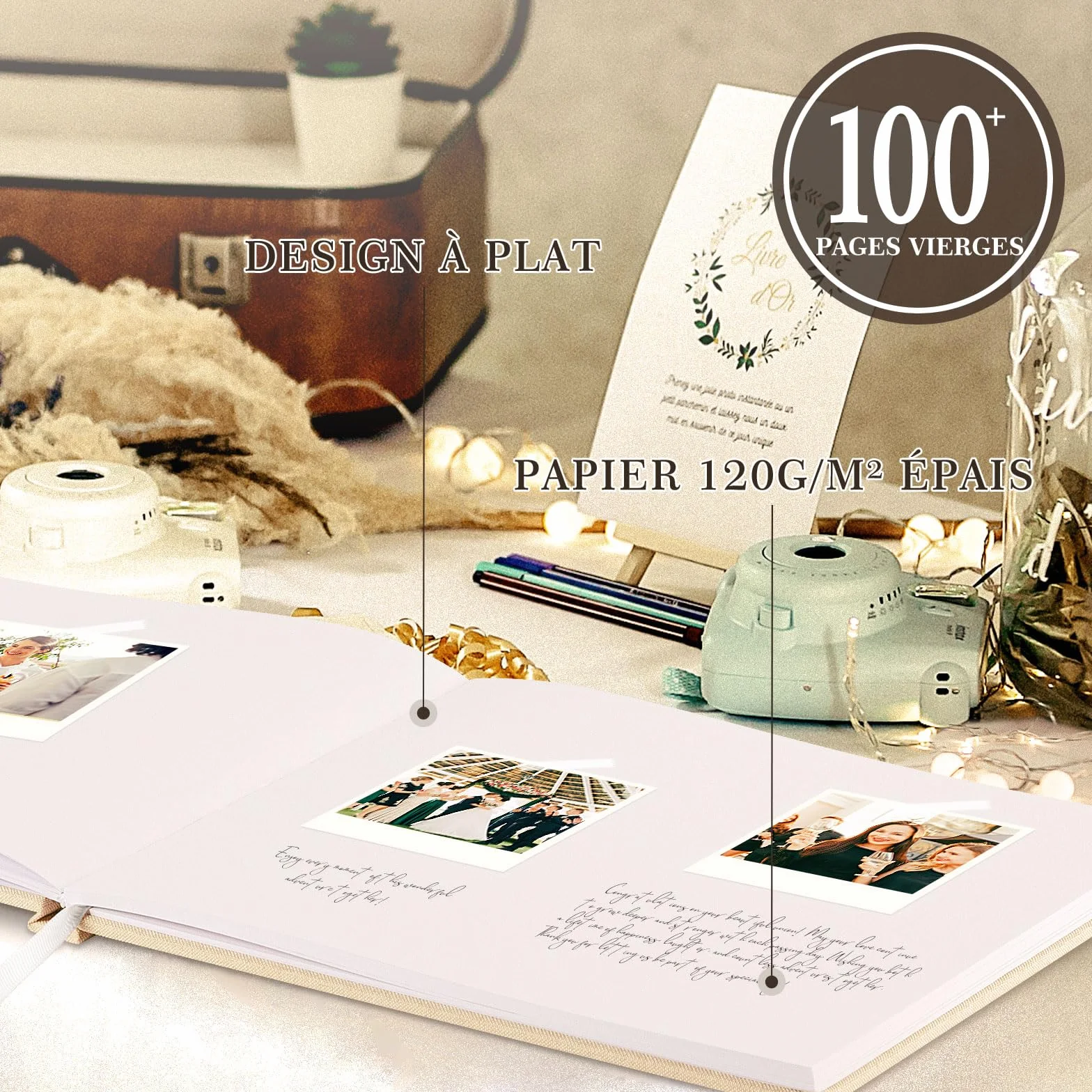 Livre d'or Mariage 2026 en Lin 108 Pages Vierges Crème