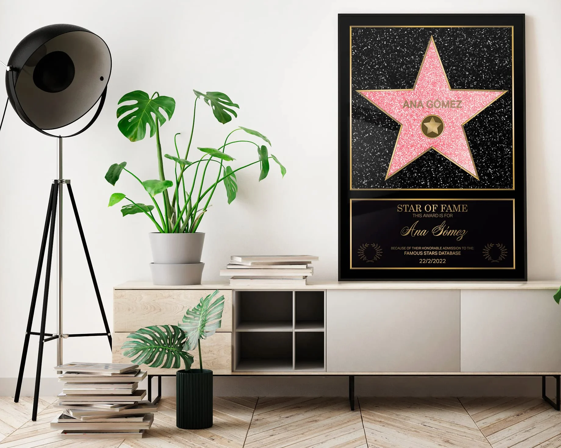 Panorama Étoile de la Renommée 21x30 cm - Cadre Personnalisé Star du Cinéma - Certificat Walk of Fame - Cadeau Original