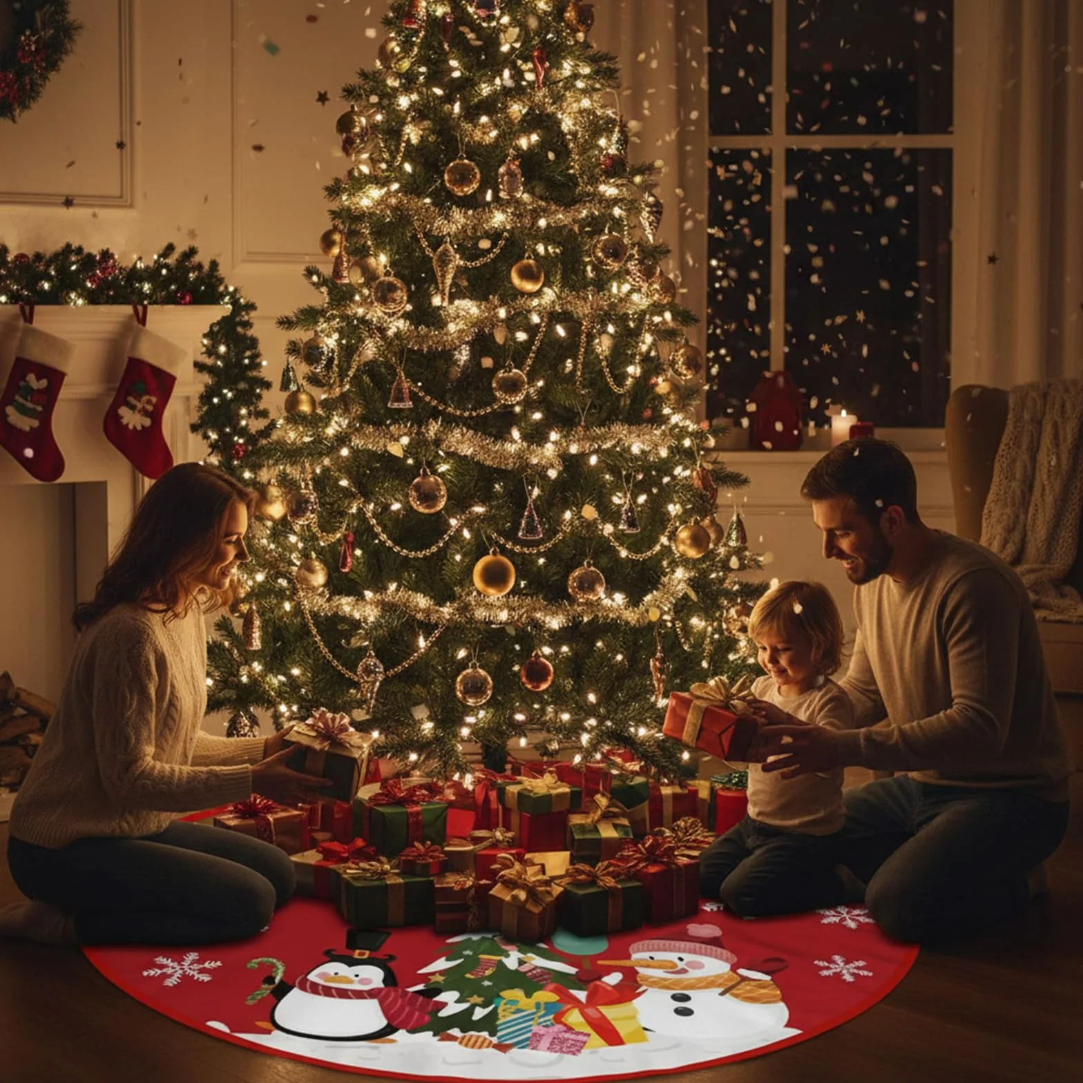 Jupe de Sapin de Noël Rouge 90cm pour Décoration d'Arbre