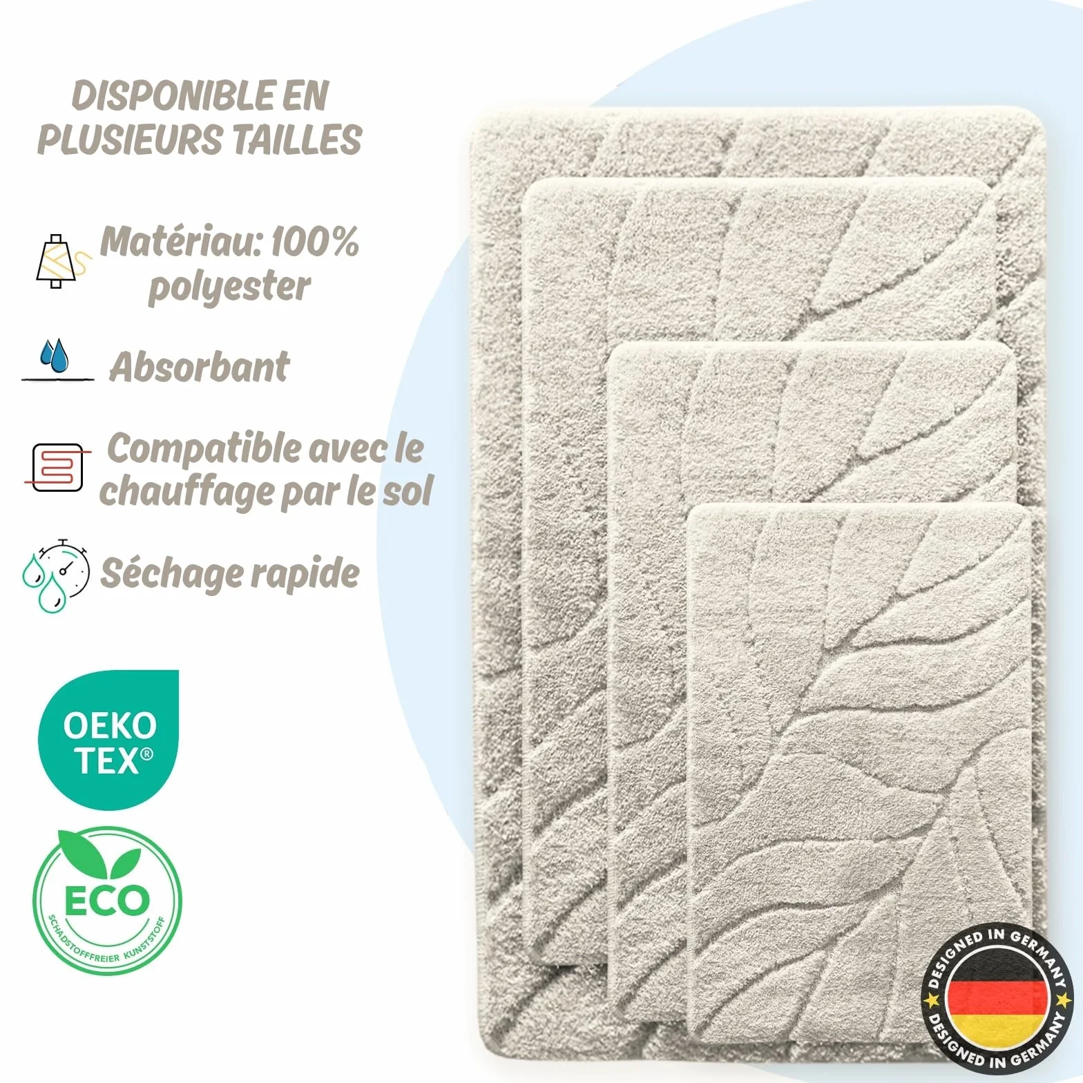 KARAT Tapis de Bain Doux Antidérapant Séchage Rapide Lavable 40°C Oeko-TEX 80x150 cm Maris Crème
