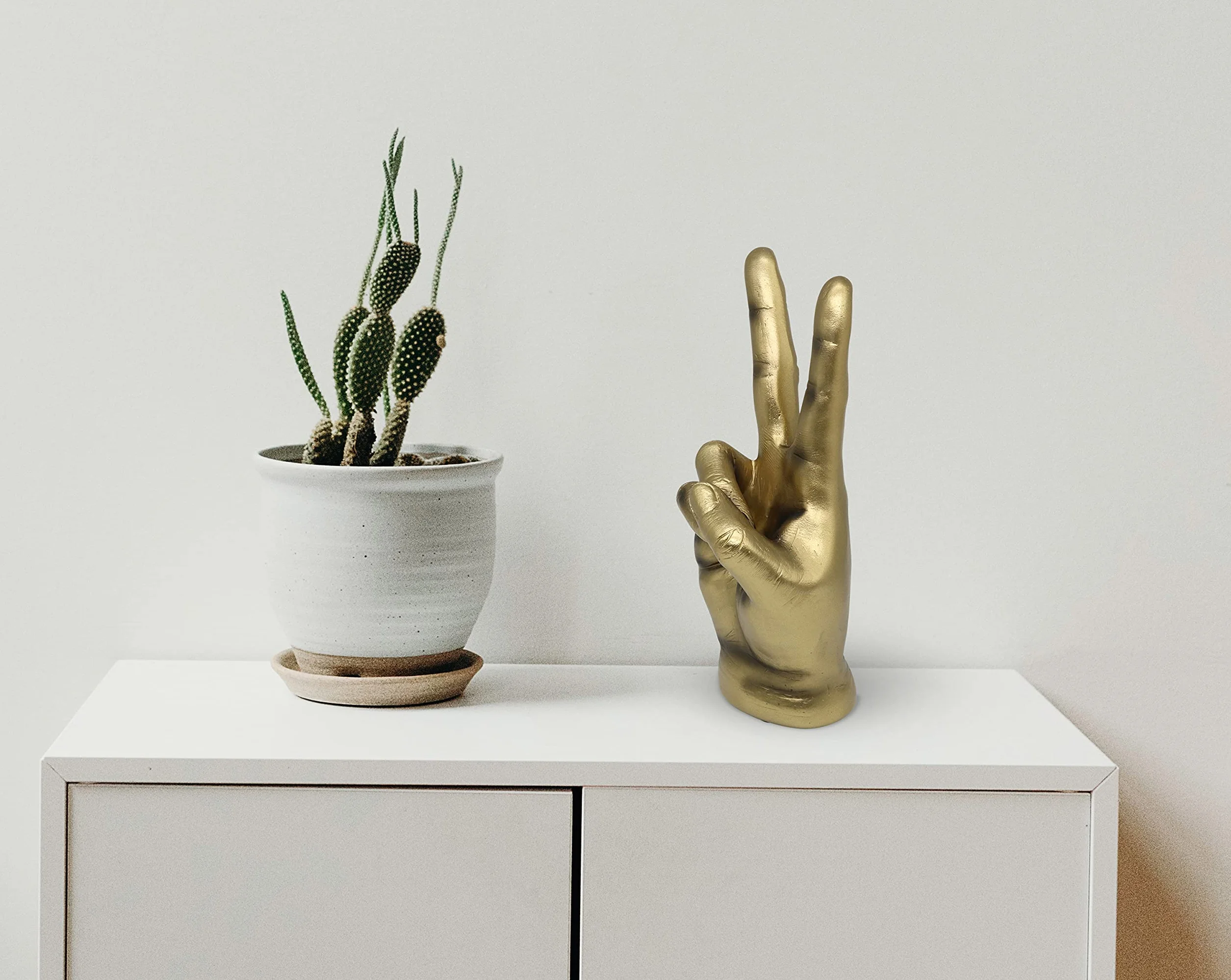 Signe de Victoire doré Sculpture Moderne en Or Main dorée résine marbre 20cm Bureau Salon Design Deco Doigt plaqué Or Symbole Paix