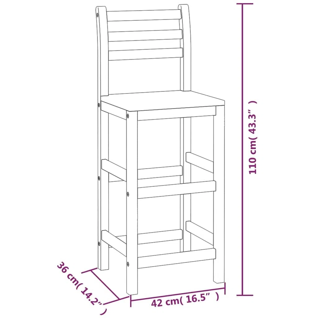 Lot de 6 tabourets de bar en bois massif d'acacia avec dossier et repose-pieds pour l'intérieur et l'extérieur avec surface revêtue d'huile