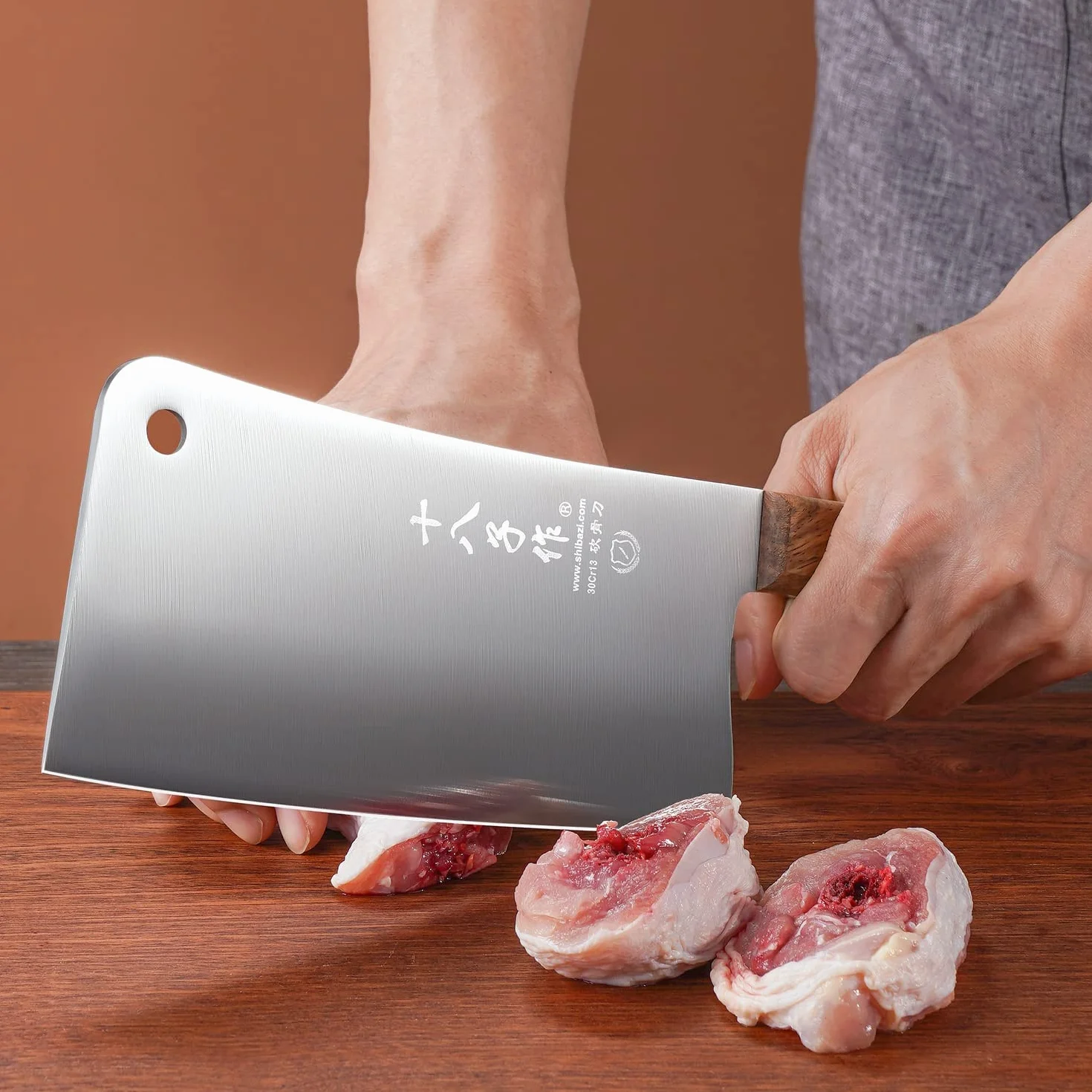 SHI BA ZI ZUO couteau de boucher 7 pouces acier inoxydable couperet à os manche complet