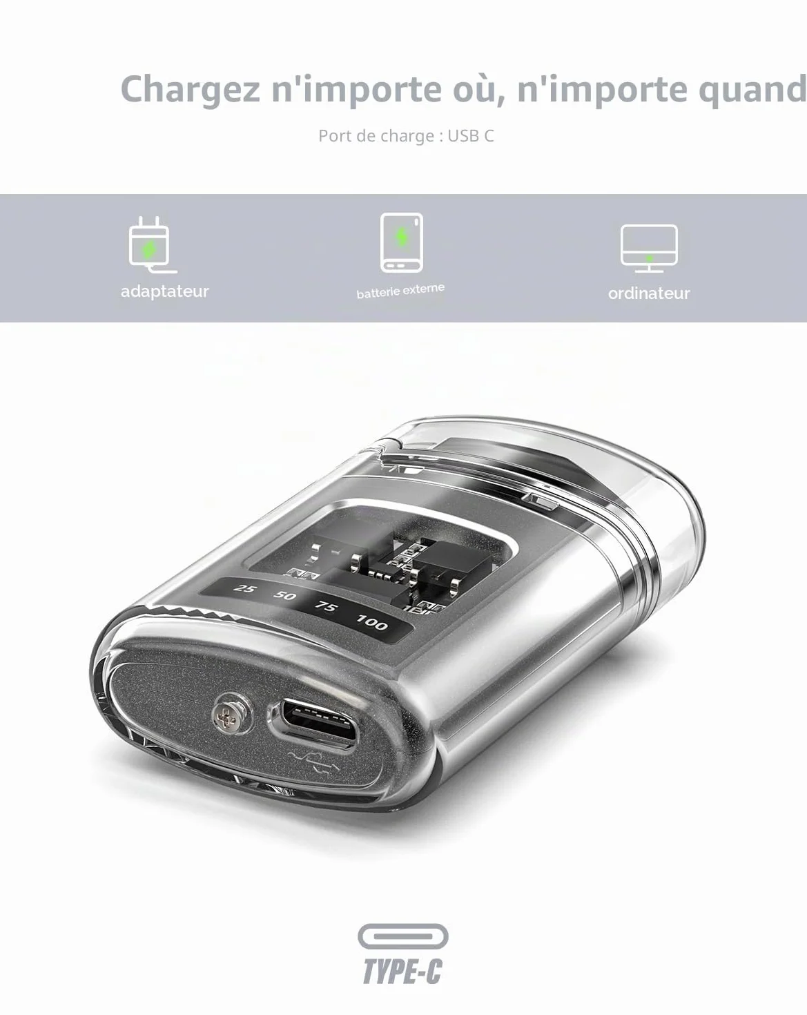 Briquet Électrique Rechargeable USB-C sans Flamme Coupe Vent