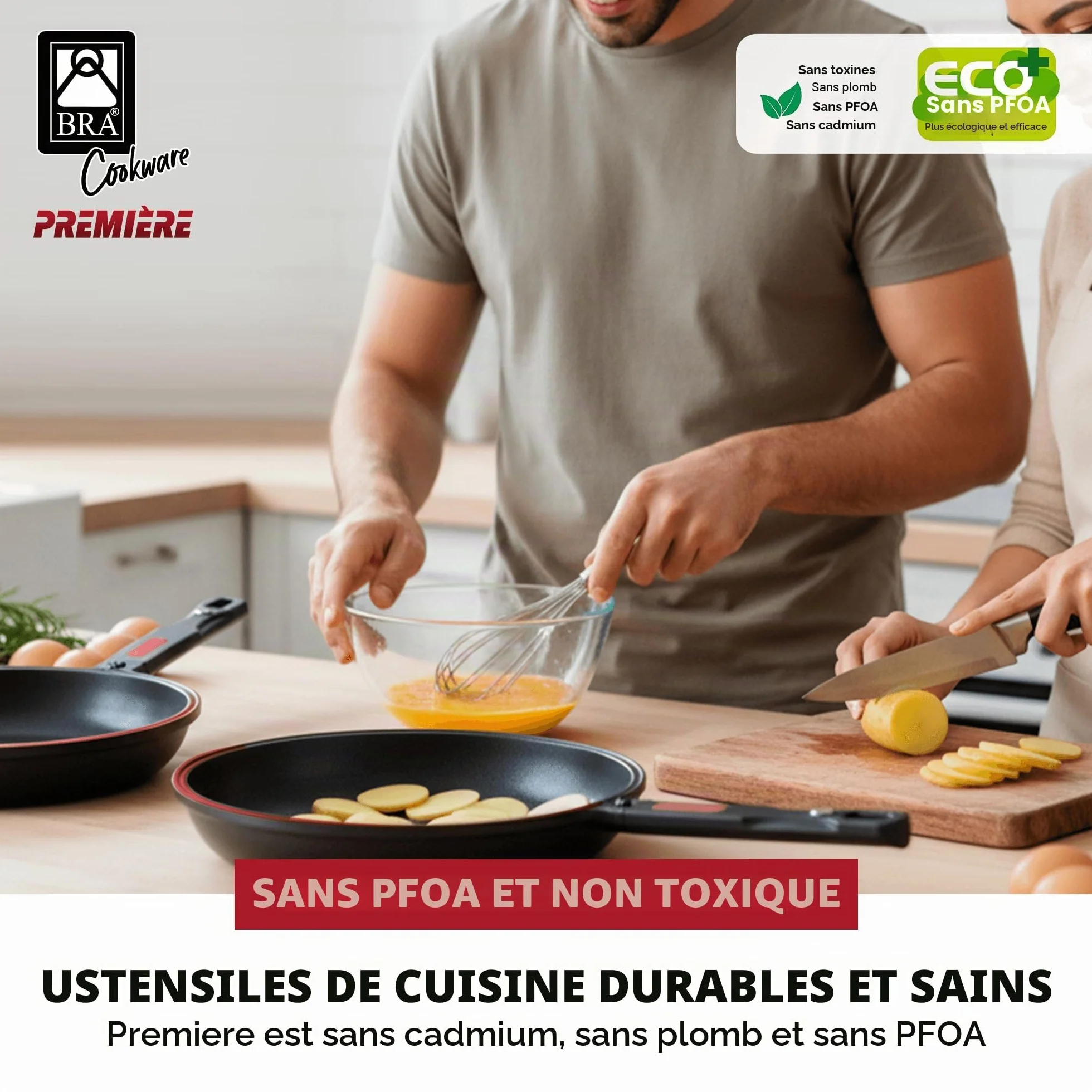 BRA Dupla Premiere Poêle Double à Omelette 24 cm, Noir, Fonte Aluminium Antiadhésif sans PFOA, Tous Feux Dont Induction